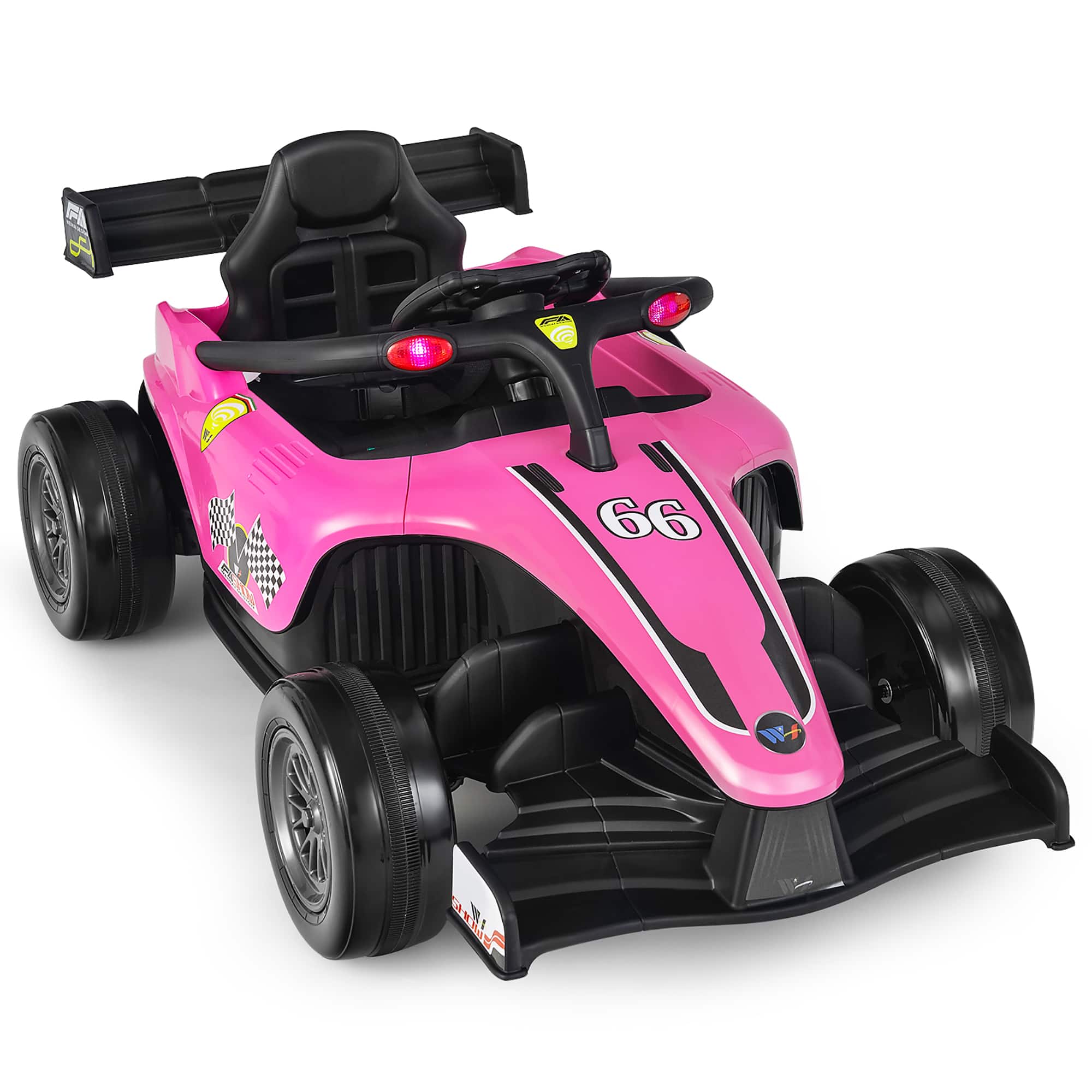 Costway - 12V Kids Ride on Car Electric Racing Truck Remote Control w/ MP3 & Lights - Pink