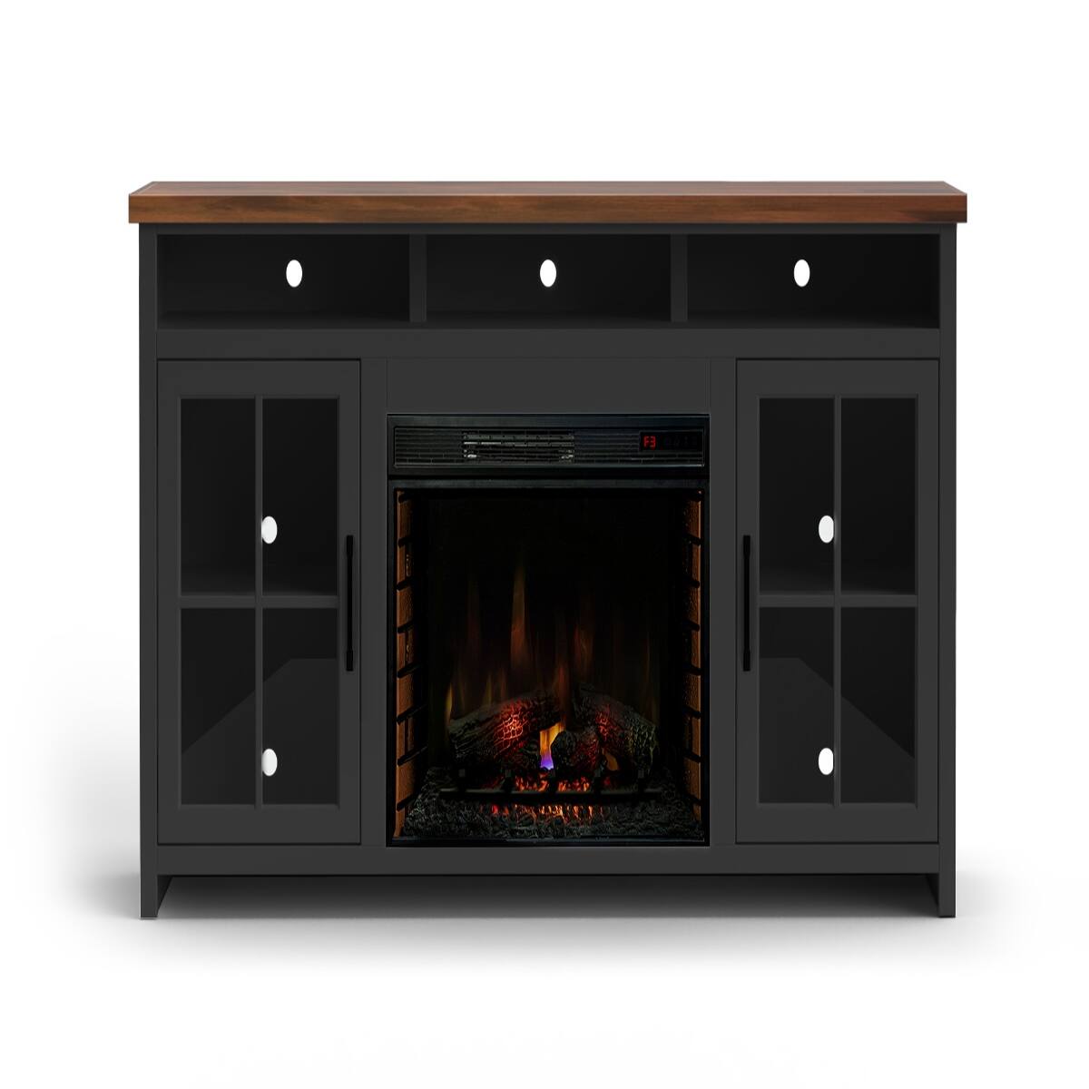 Alt View 3. Loheer - Loheer 74-Inch Farmhouse Fireplace TV Stand for 85 Inch TV with Glass Doors, Black - Black.