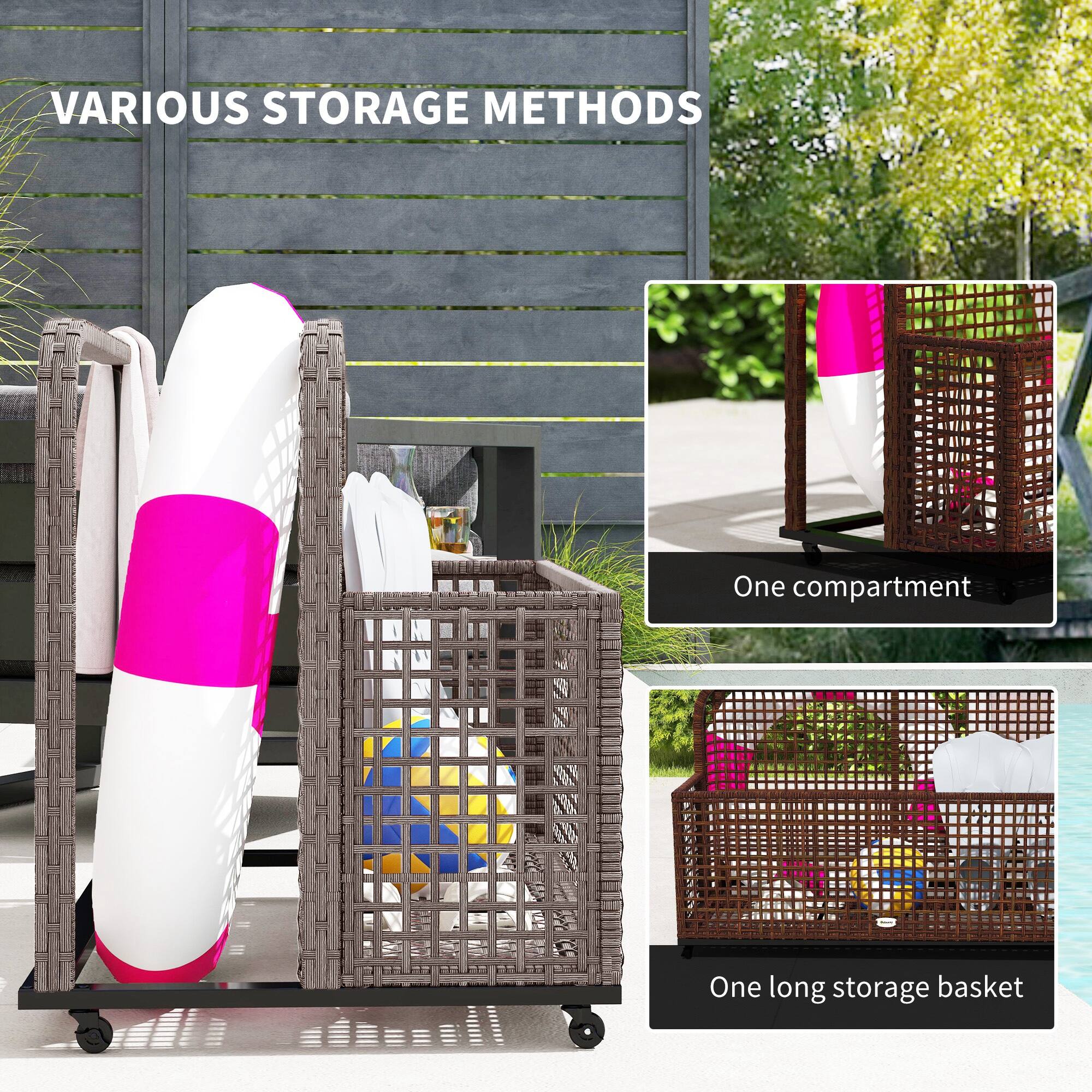 VARIOUS STORAGE METHODS

One compartment
One long storage basket
