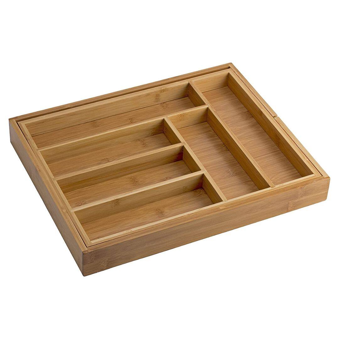 Back. Home It - Expandable Cutlery Bamboo Kitchen Utensils and Flatware Drawer Divider - Drawer Utensils Organizer - Beige.