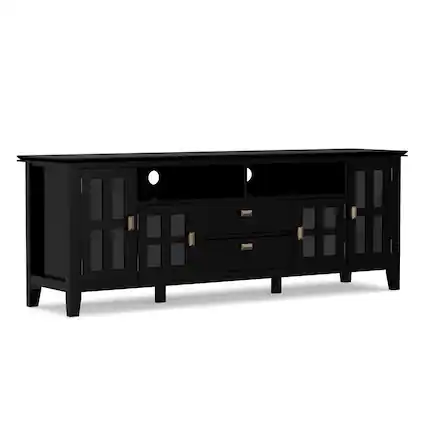 Front. Simpli Home - Artisan SOLID WOOD 72 inch TV Media Stand in Black For TVs up to 80 inches - Black.