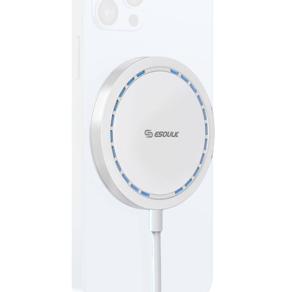 Front. Esoulk - 15W Magsafe Compatible Fast Charging Magnetic Wireless iPhone Charger (1m) - White.