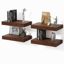 BOMEDA - Wall Mounted Wooden Floating Shelves, Bathroom Shelves for Bedroom, Living Room, Room Storage Shelf, 12x7x1.5 in, 4 Pack - Walnut-like