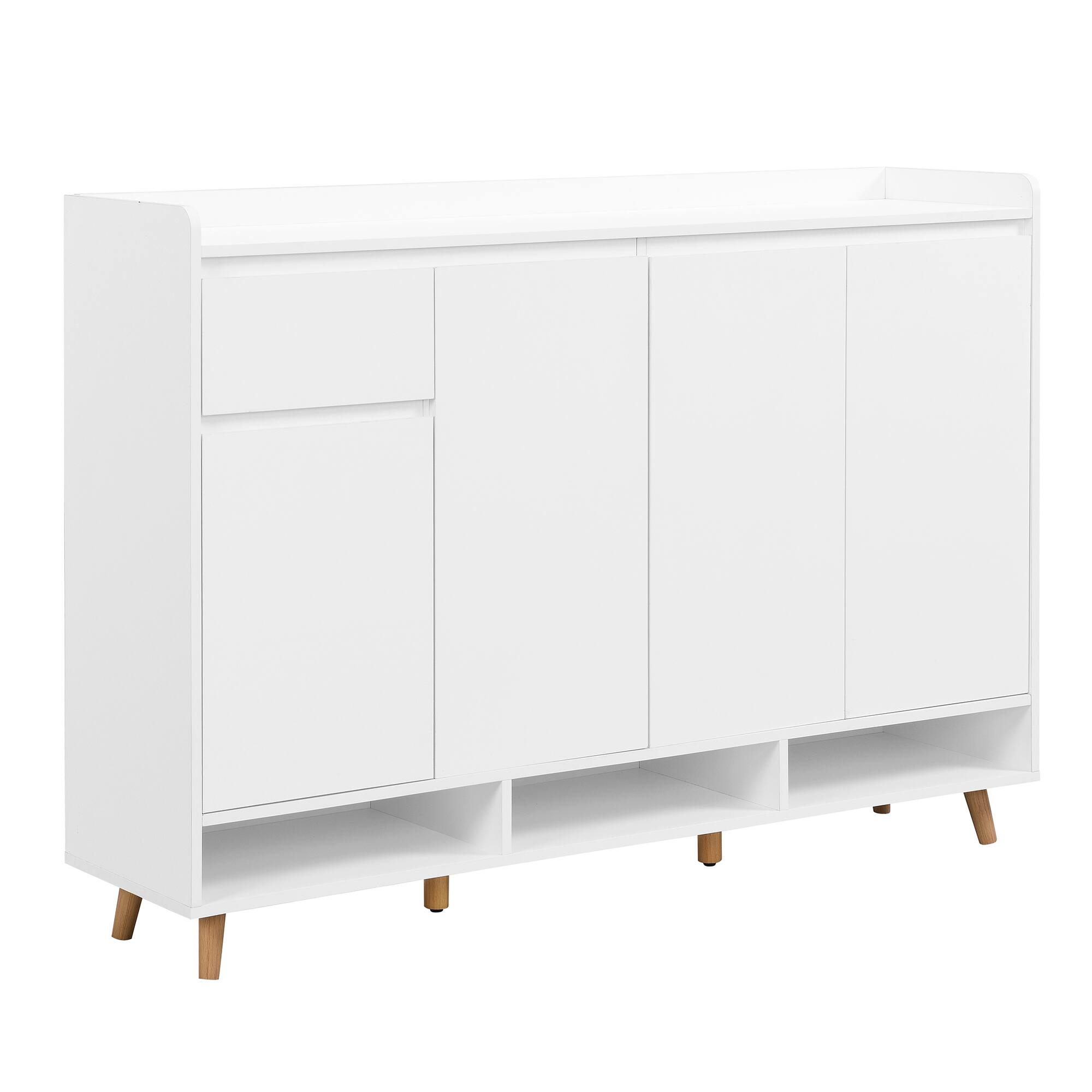 Spaco - Sleek Shoe Cabinet with Adjustable Shelves, Solid Wood Legs, Modern Storage for Entryway, Living Room - White