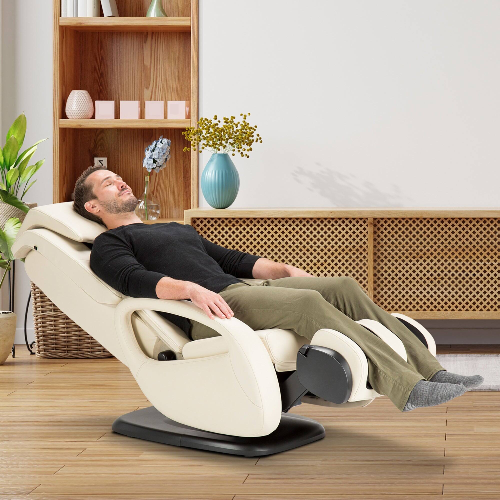 Back. Human Touch - WholeBody 5.1 Swivel Massage Chair Recliner with Foot & Calf Massager, Orbital Back Massage & Retractable Ottoman - Bone.
