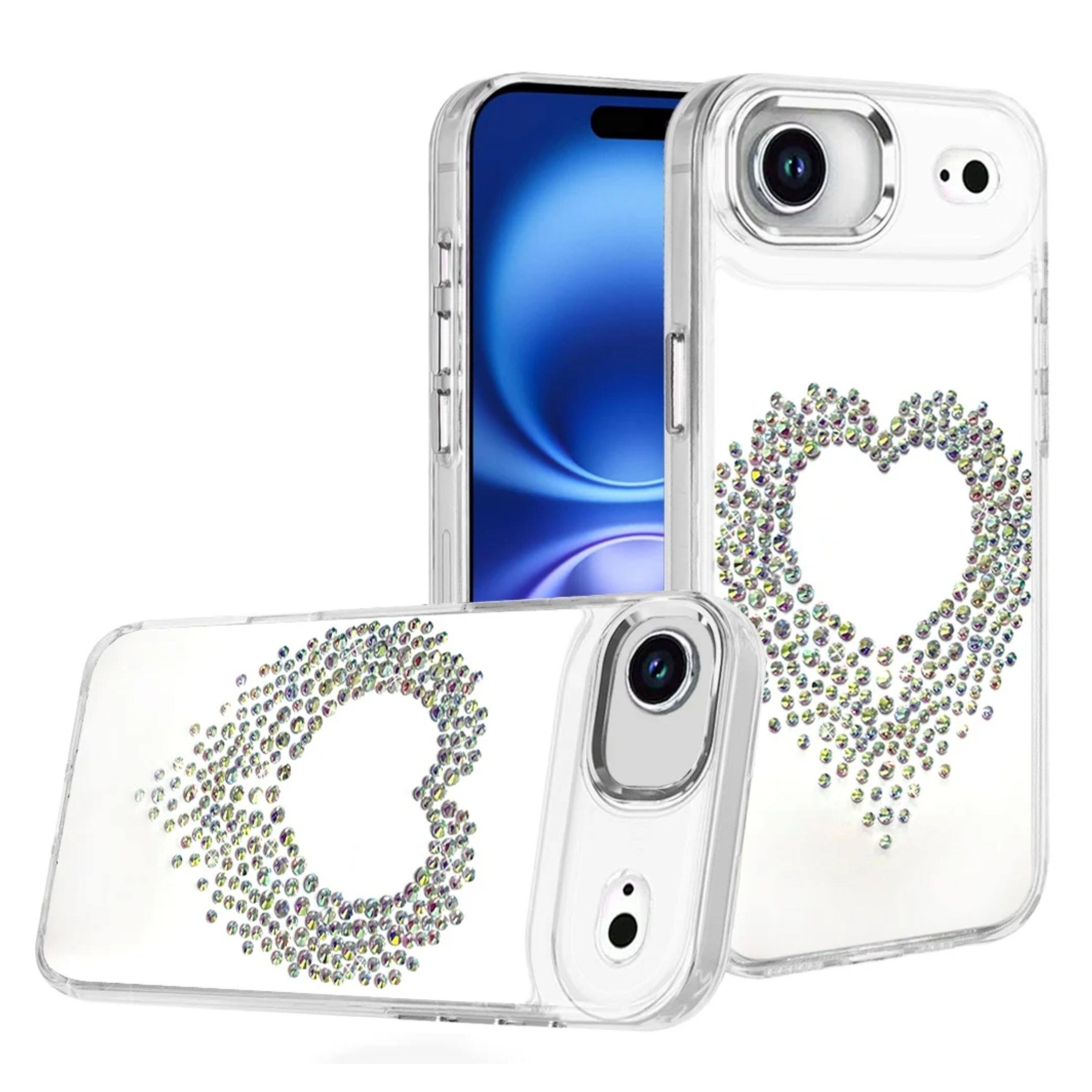 Angle. Kitcheniva - Heart Shaped Rhinestones Chrome Edges With Tempered Glass For iPhone Air Silver - Silver.