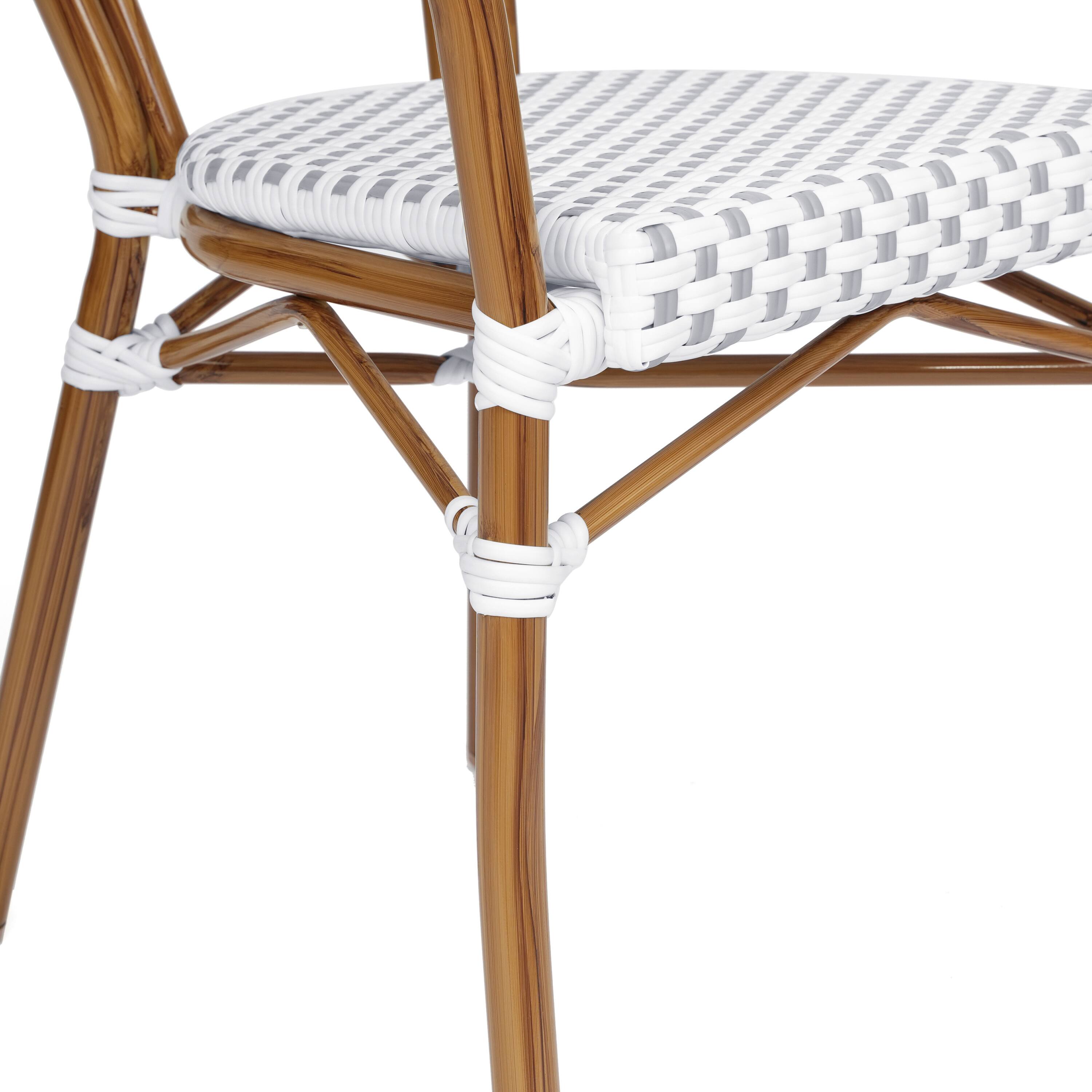 Alt View 9. Emma + Oliver - Colmar Indoor/Outdoor Stacking Thonet Bistro Style Chair with Arms, PE Rattan Seat and Finished Metal Frame - White & Gray/Natural Frame.