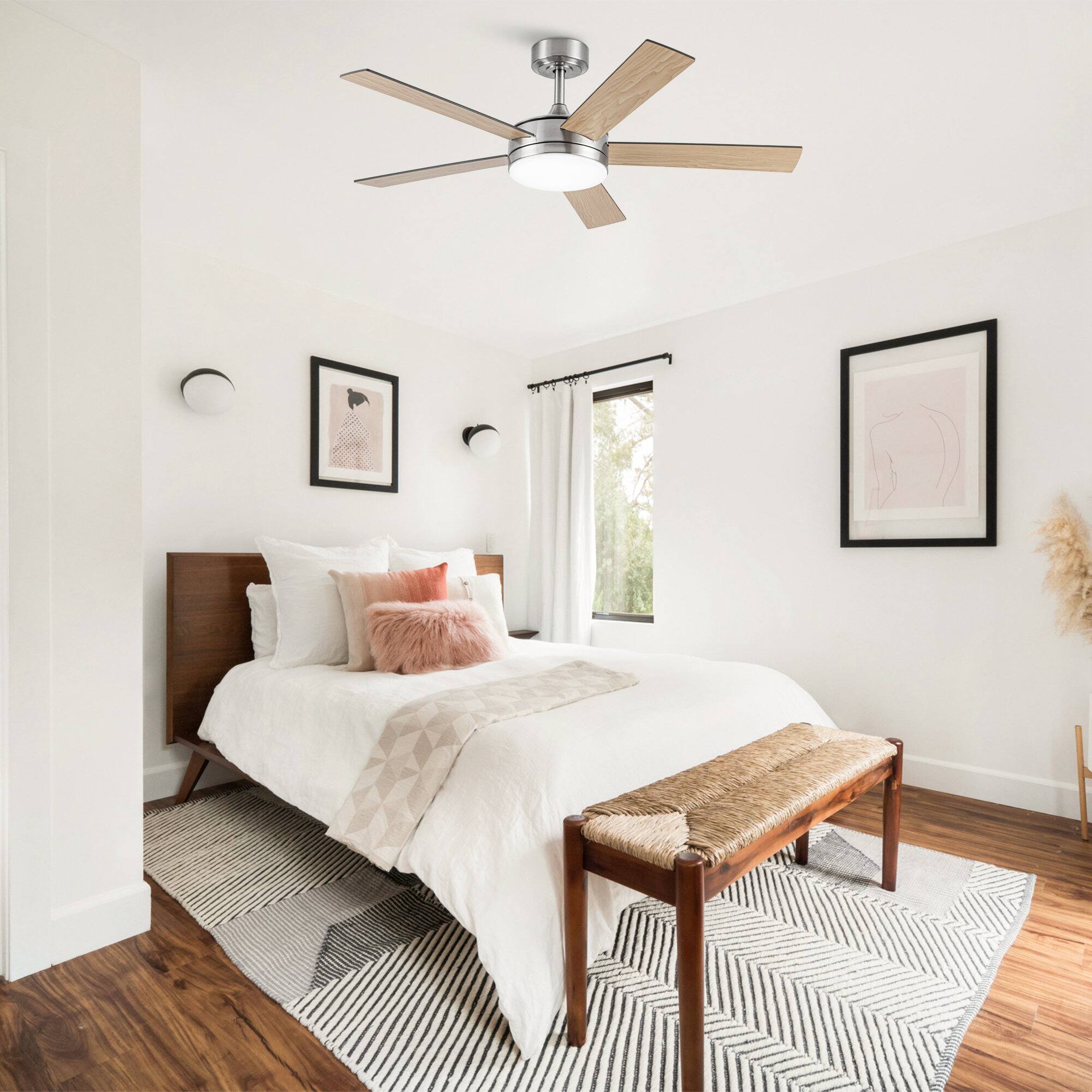 Angle. Vaczon - 48" Modern Brushed Nickel Reversible 5-blade LED Ceiling Fan with Remote and APP Control - Nickel.