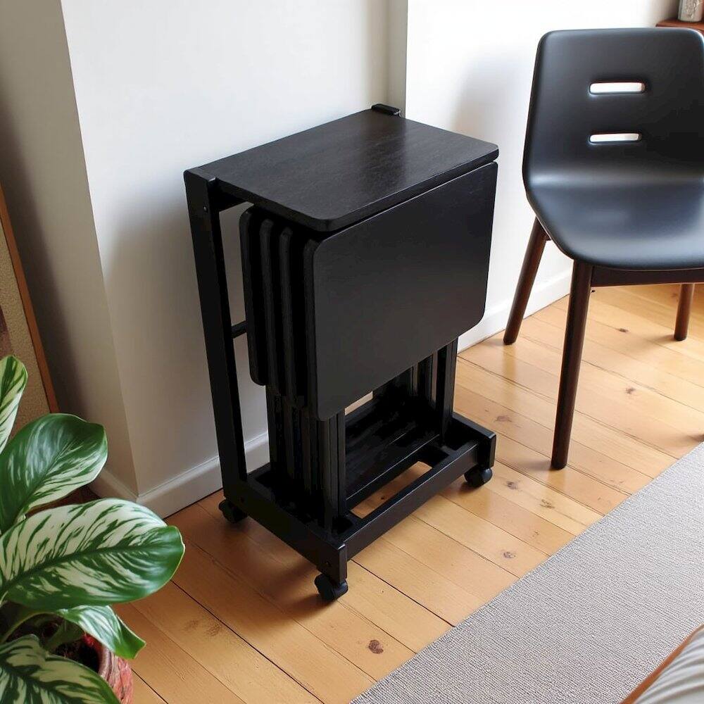 Alt View 6. FurniFact - Coffee color Solid Wood TV Trays – Folding Snack Tables for Eating and Serving - Coffee.