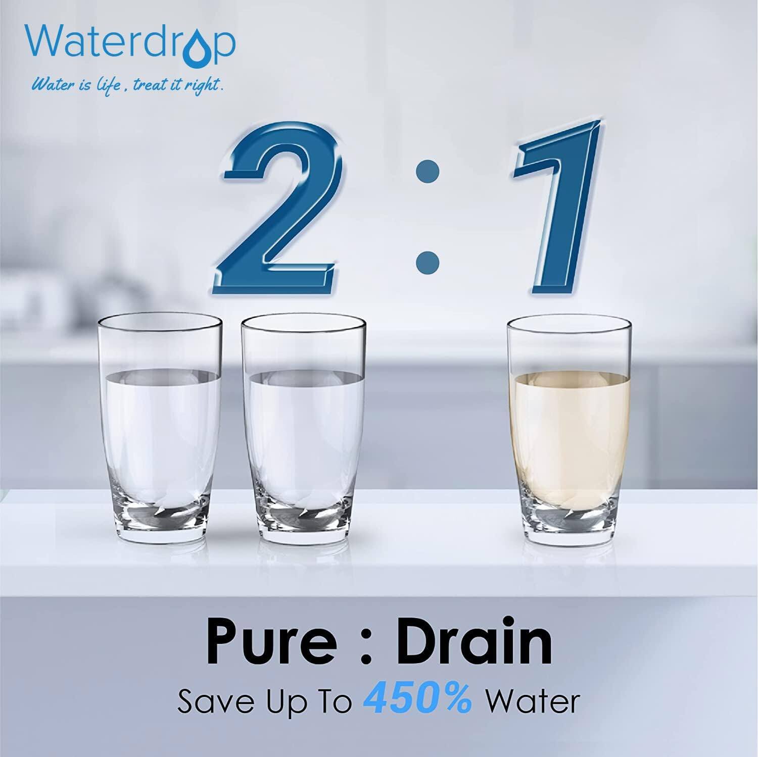 Waterdrop  
Water is life. Treat it right.  

2:1  
Pure : Drain  
Save Up To 450% Water