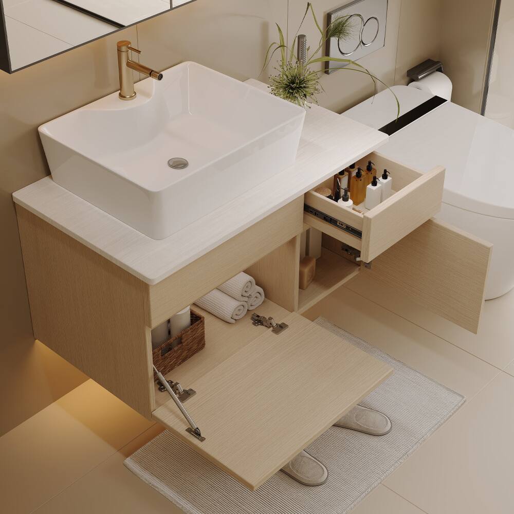 Alt View 1. JUJABU - 31.5 In. Wood Floating Bathroom Vanity with Ceramic Sink - Wood.