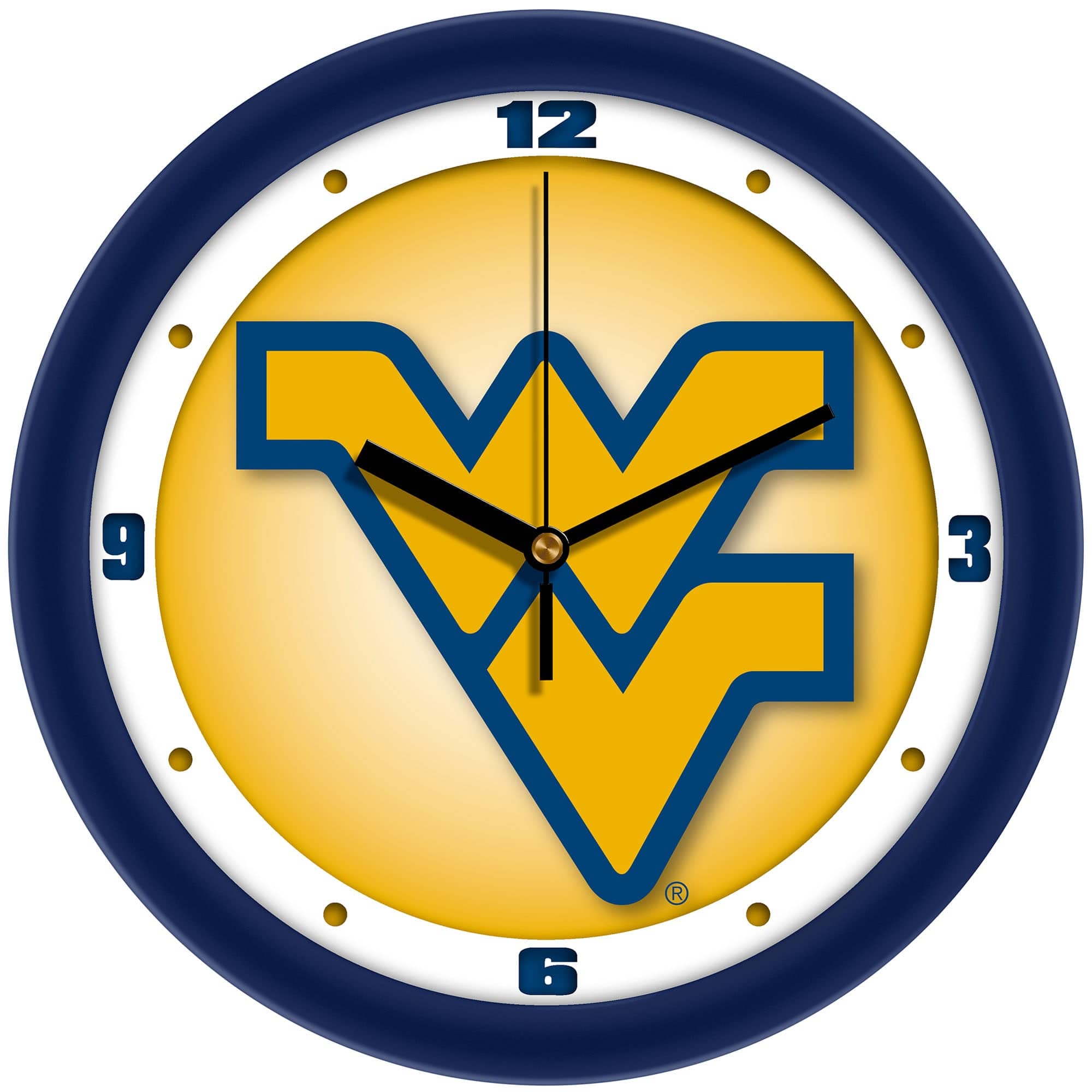 MpDirect - West Virginia Mountaineers 11.5'' Suntime Premium Glass Face Dimension Wall Clock - Multicolor