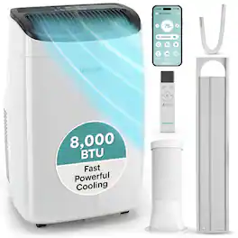 SereneLife - 8,000 BTU Wi-Fi Portable Air Conditioner with Fan, Dehumidifier & Window Installation Kit - White