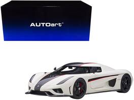 Koenigsegg Regera Stripes 1/18 Model Car by Autoart - White With Black Carbon And Red