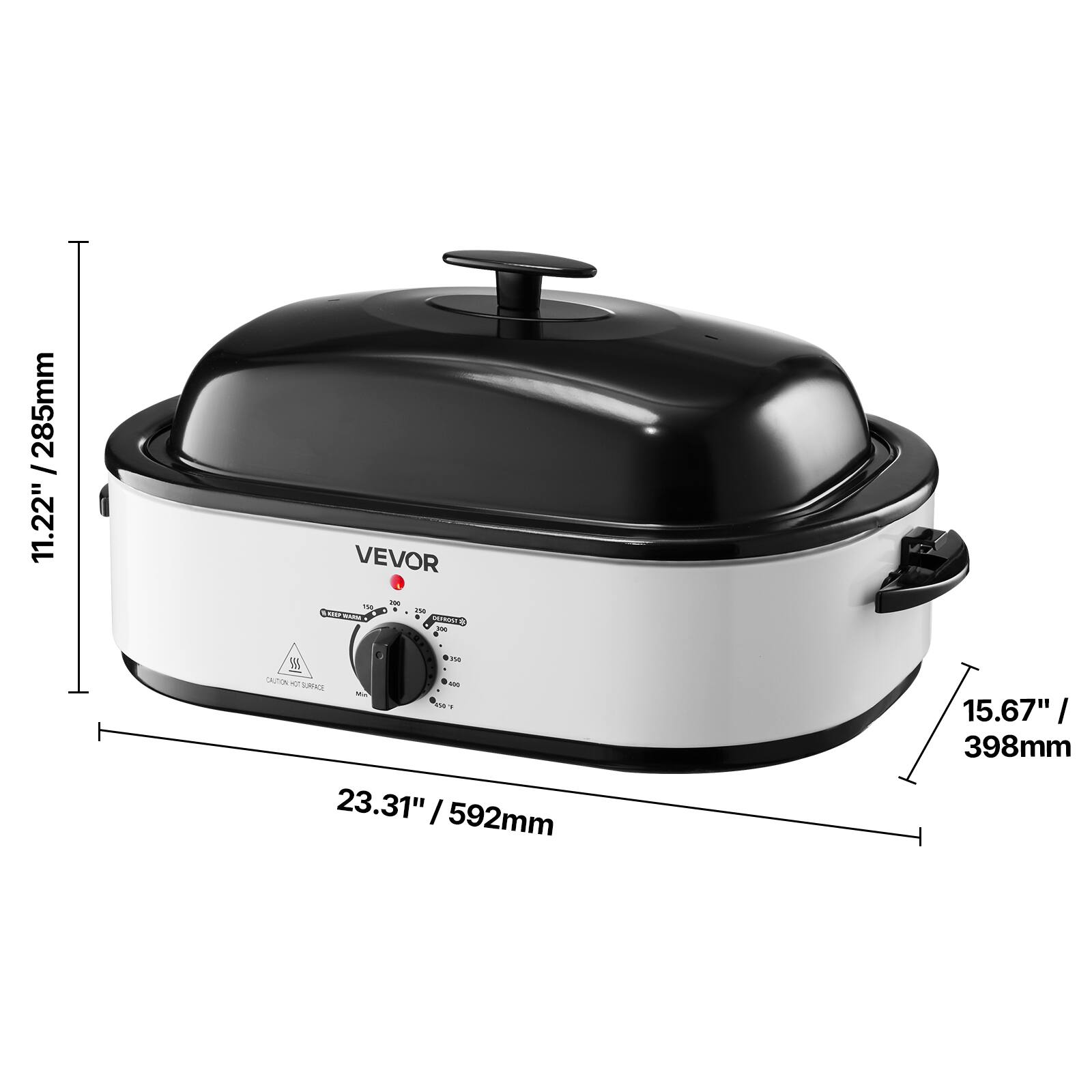 285mm / 11.22"  
VEVOR 100 200 Inc NOT BARR  
CAUTION SUPFICE DEA Min WA F  
23.31" / 592mm  
15.67" / 398mm