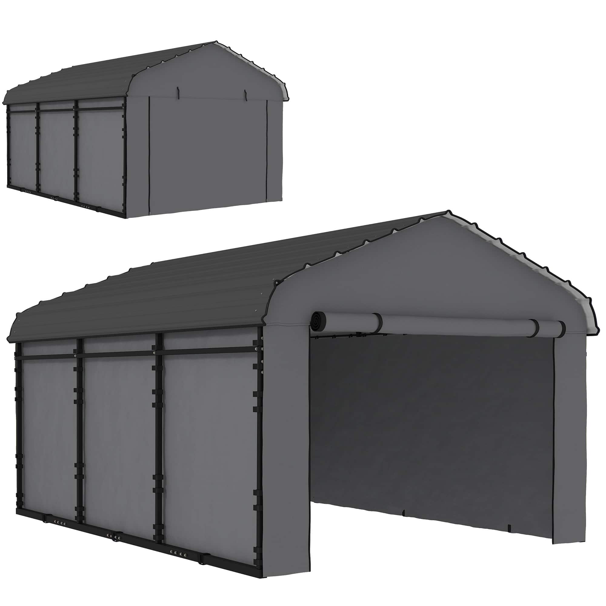 Outsunny - x 15' Metal Carport, Heavy Duty Garage Car Canopy with Galvanized Metal Roof and Removable Sidewalls - Dark Gray