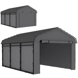 Outsunny - x 15' Metal Carport, Heavy Duty Garage Car Canopy with Galvanized Metal Roof and Removable Sidewalls - Dark Gray
