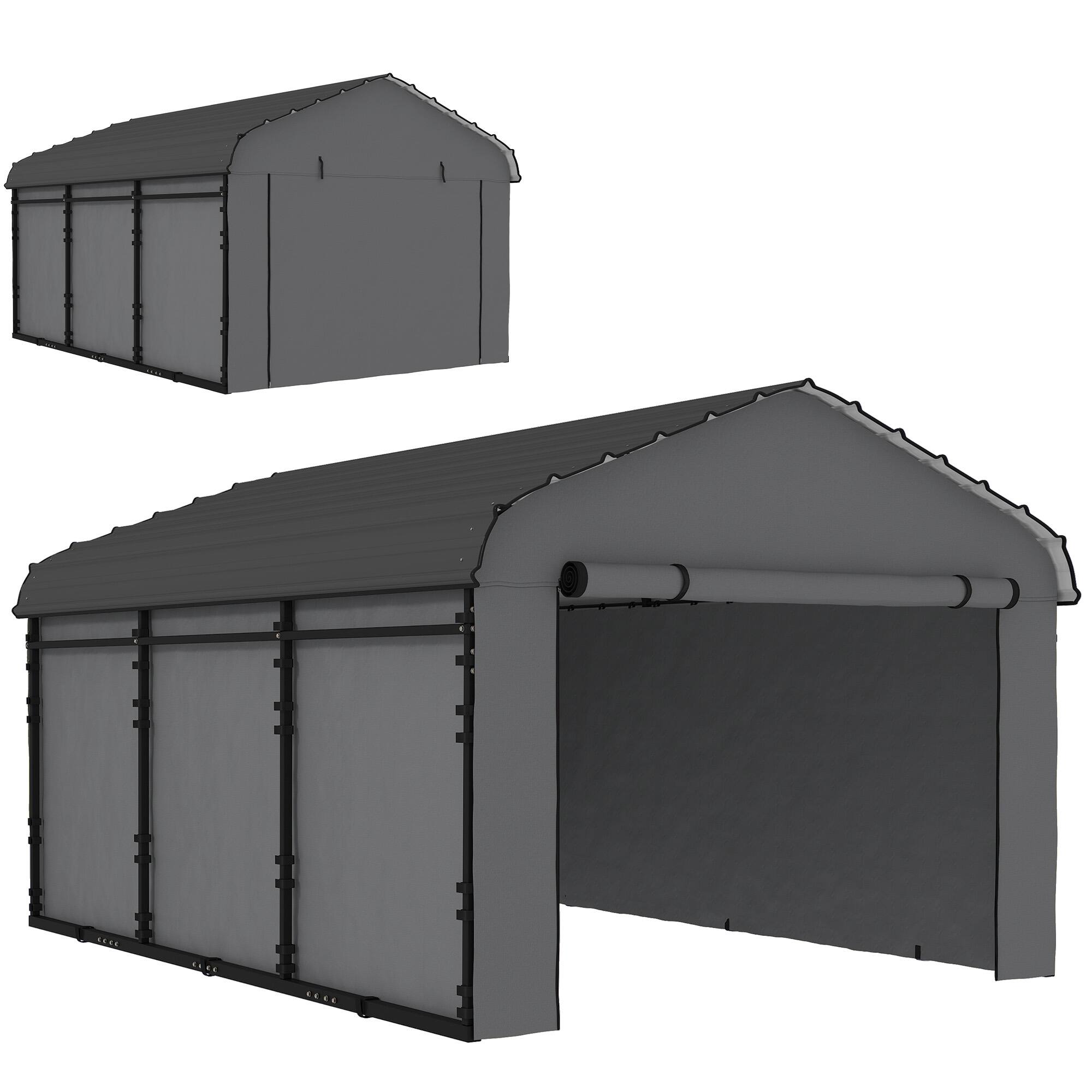 Front. Outsunny - x 15' Metal Carport, Heavy Duty Garage Car Canopy with Galvanized Metal Roof and Removable Sidewalls - Dark Gray.