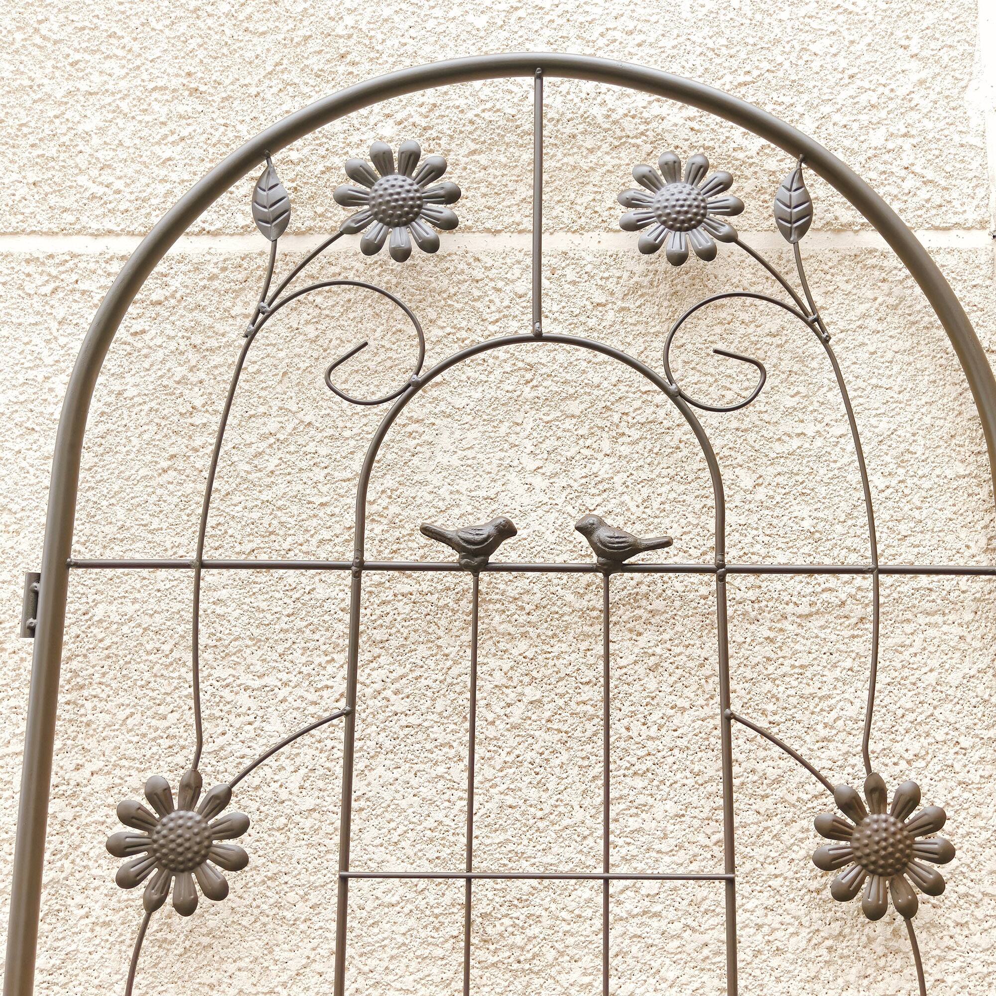 Back. Loheer - Rustproof Metal Garden Trellis Set 5.9 ft x 1.6 ft 2 Pack - Brown.