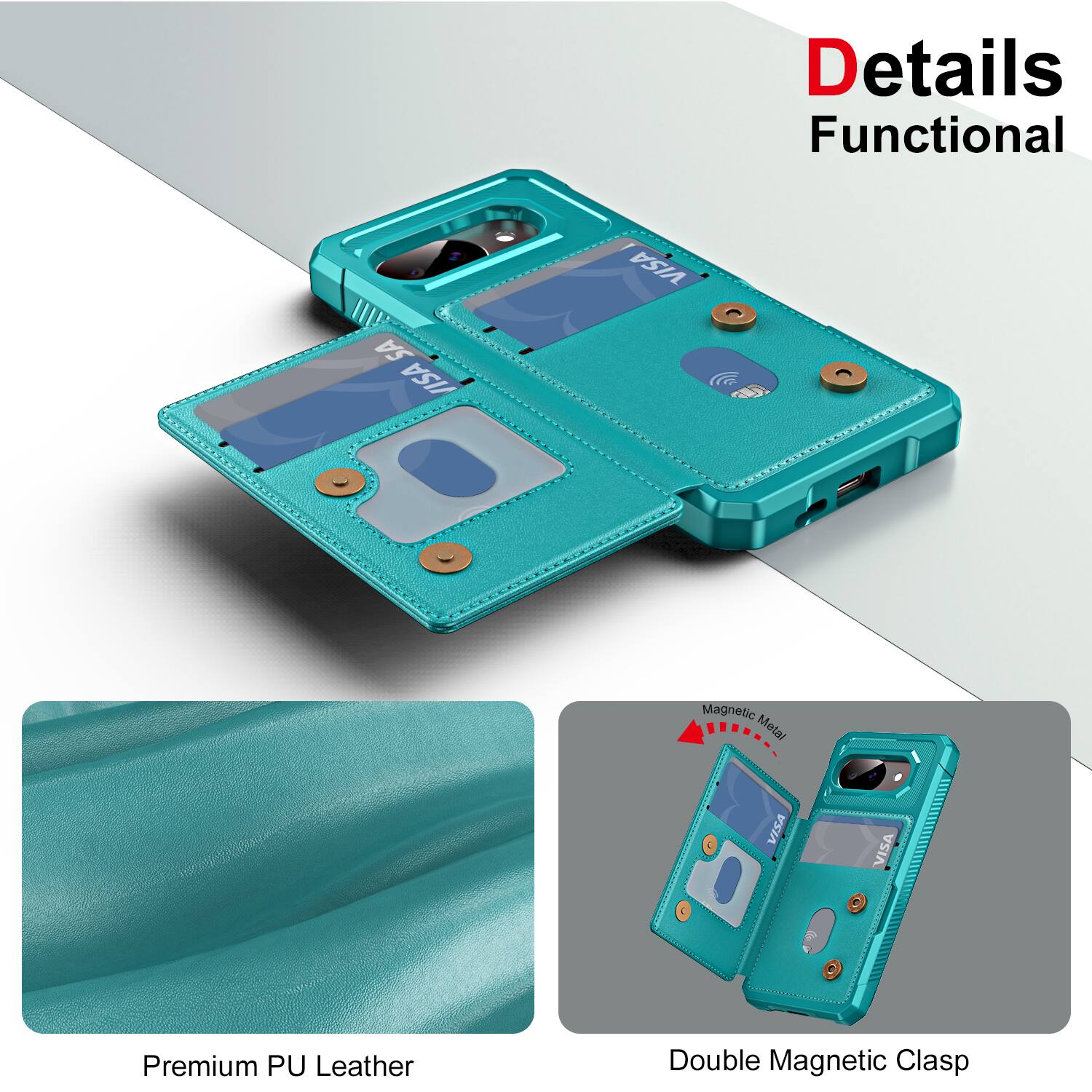 Details  
Functional  

Premium PU Leather  

Double Magnetic Clasp  

Magnetic Metal