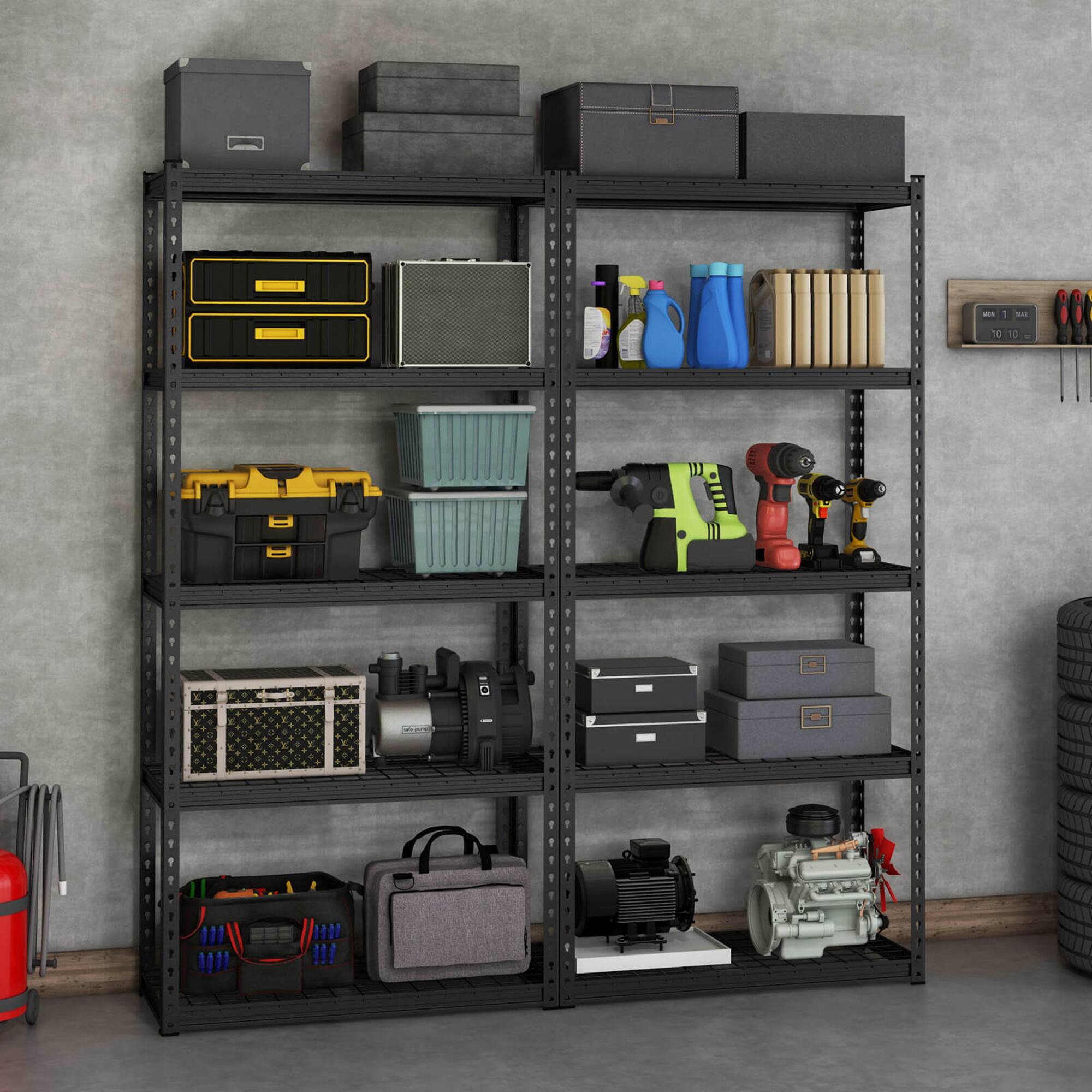 Alt View 3. Gymax - Gymax 2PCS 5-Tier Storage Shelf Heavy Duty Storage Utility Rack Shelf w/Anti-tipping Device - Black.