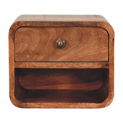 Front. Artisan Furniture - Artisan Furniture Solid Wood Mini Honey Caramel Wall Mounted Bedside with Open Slot, 1 Drawer, Brown - Brown.