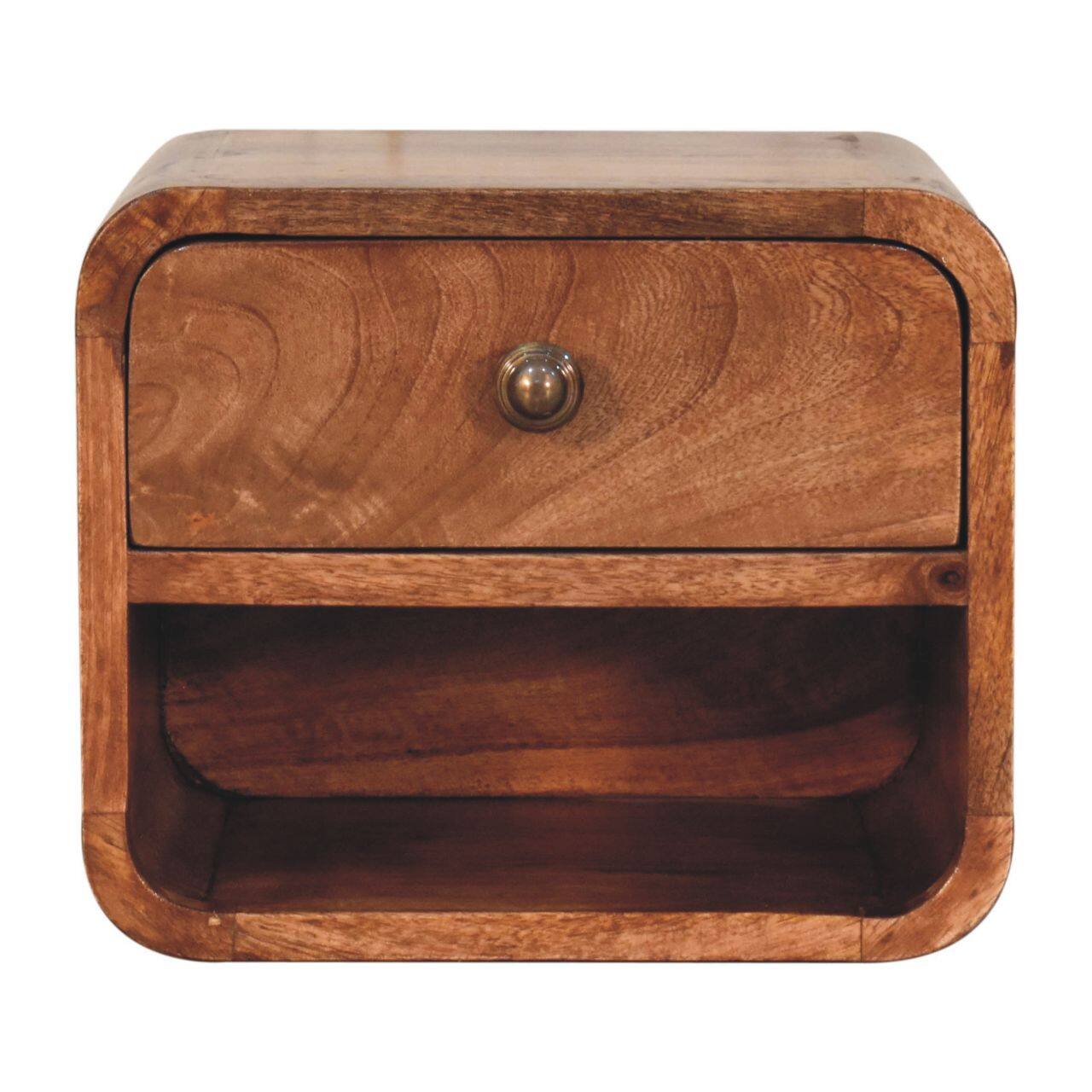 Front. Artisan Furniture - Artisan Furniture Solid Wood Mini Honey Caramel Wall Mounted Bedside with Open Slot, 1 Drawer, Brown - Brown.