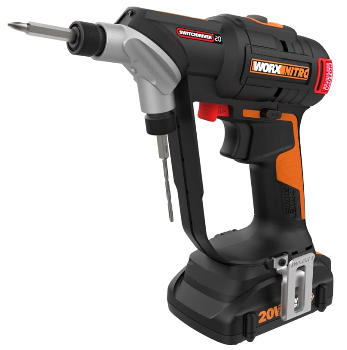WORX - Nitro 20V SwitchDriver 2-in-1 Brushless Cordless Drill/Driver - Rotatable Dual 1/4" Chucks (Battery & Charger Included) - Black - Front_Zoom