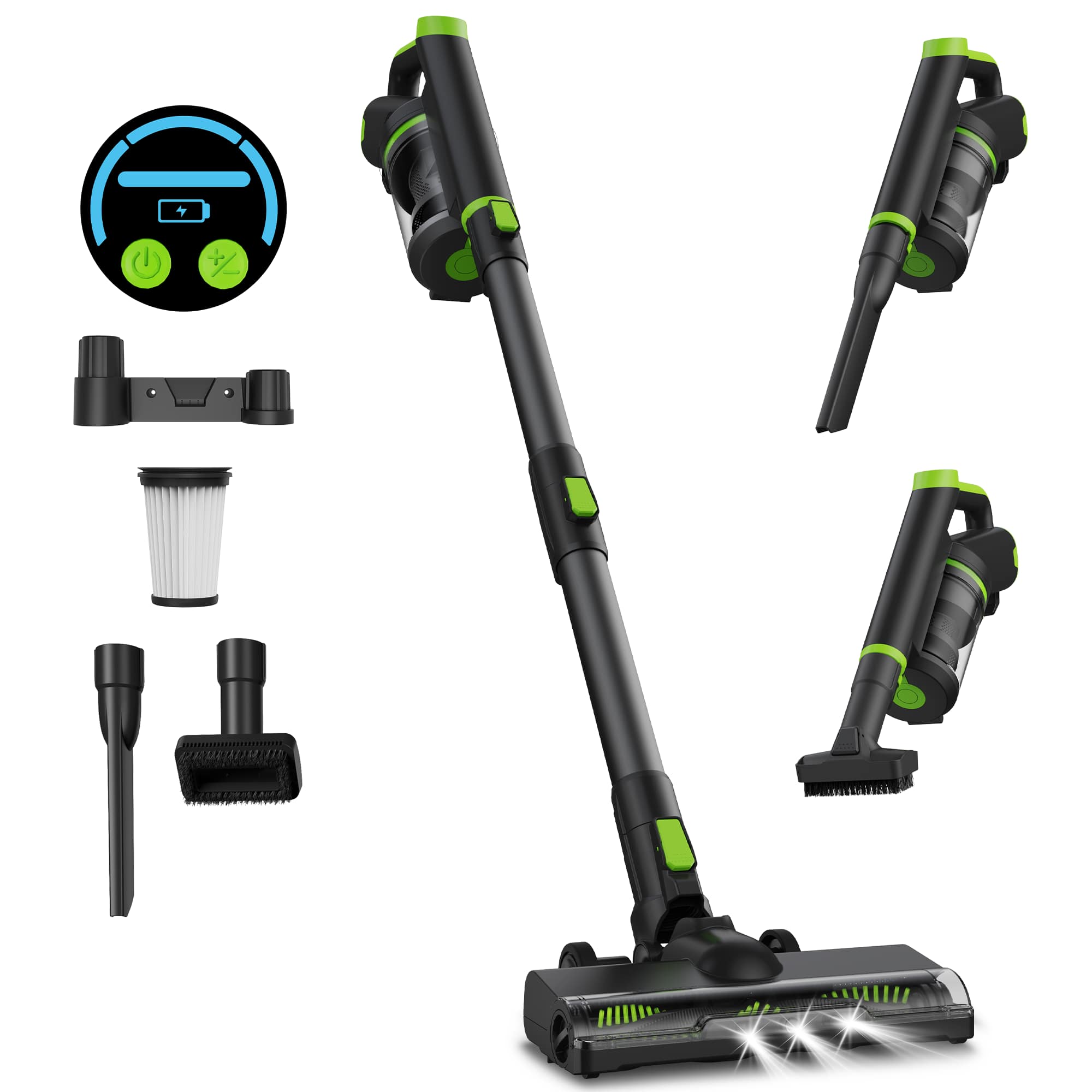 MOOSOO - Cordless Vacuum Cleaner, 40Kpa Powerful Suction Stick Vacuum With LED Display For Home Carpet Hard Floor Pet Hair - Green