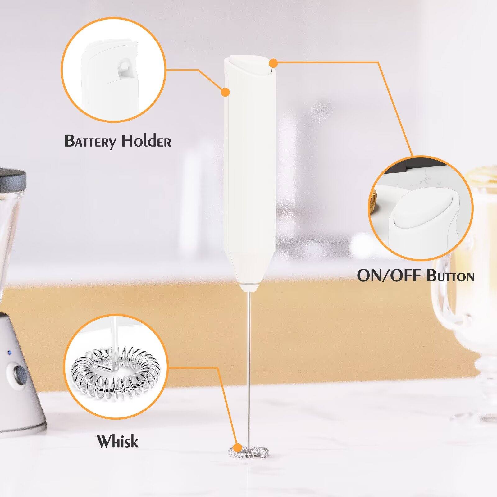 - BATTERY Holder
- ON/OFF BUTTON
- Whisk