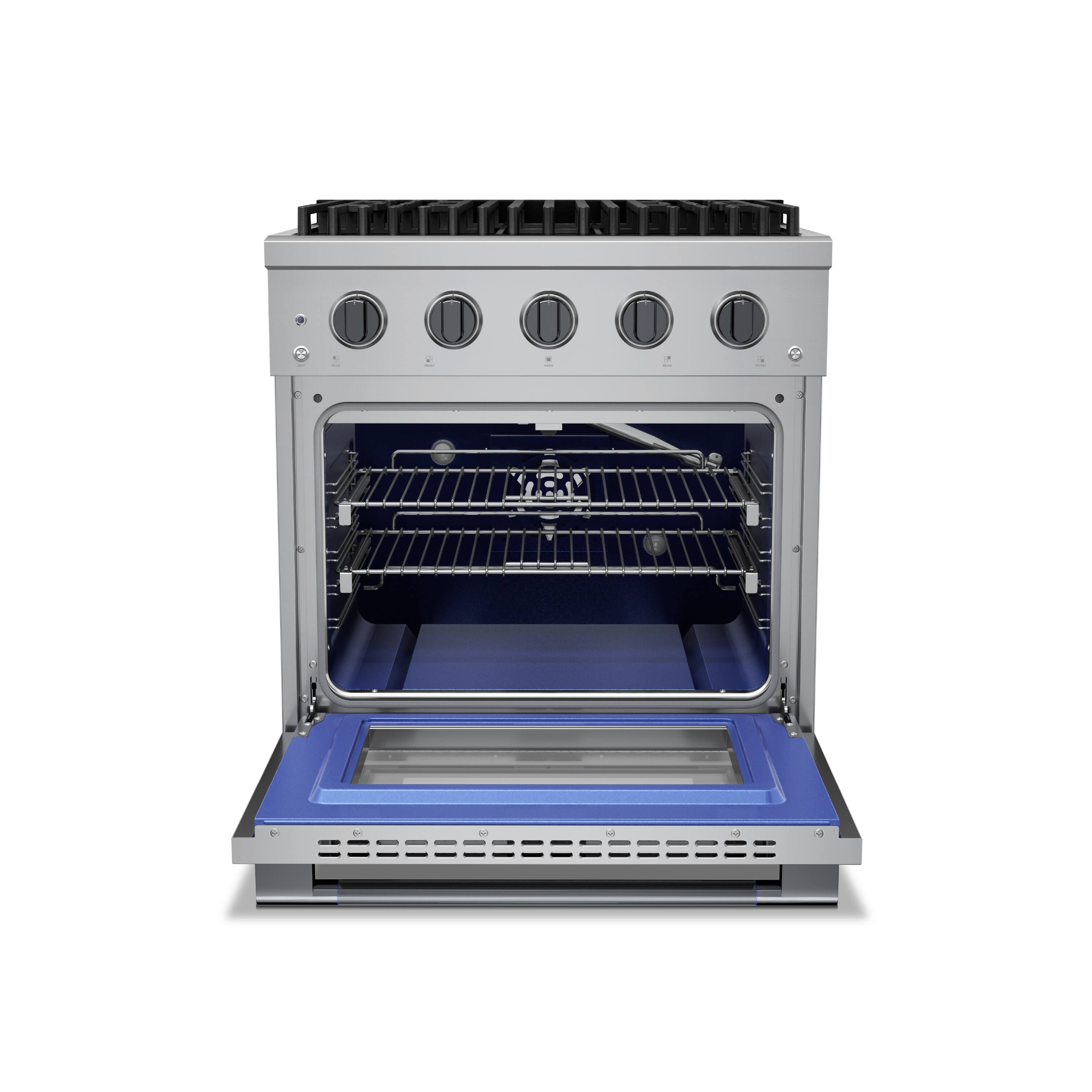 Angle. Hauslane - HausPro 30 in. 4 Burners Gas Range in Black Stainless Steel with 20,000 BTU and Convection Oven with 5 Rack Positions - Black Stainless Steel.