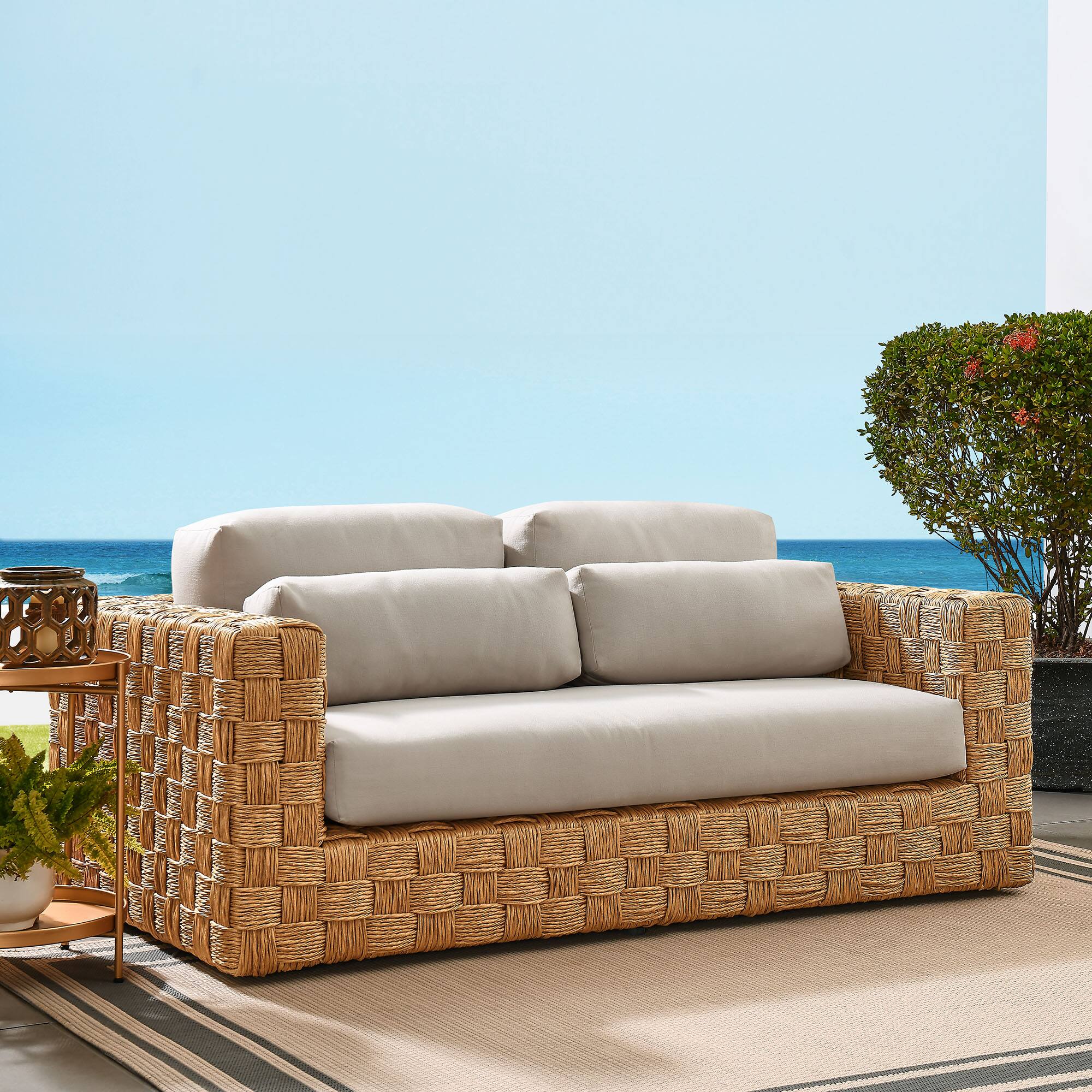 Alt View 7. Modway - Thames Outdoor Patio Wicker Outdoor Patio Rattan Loveseat by Modway - Natural Light Gray.