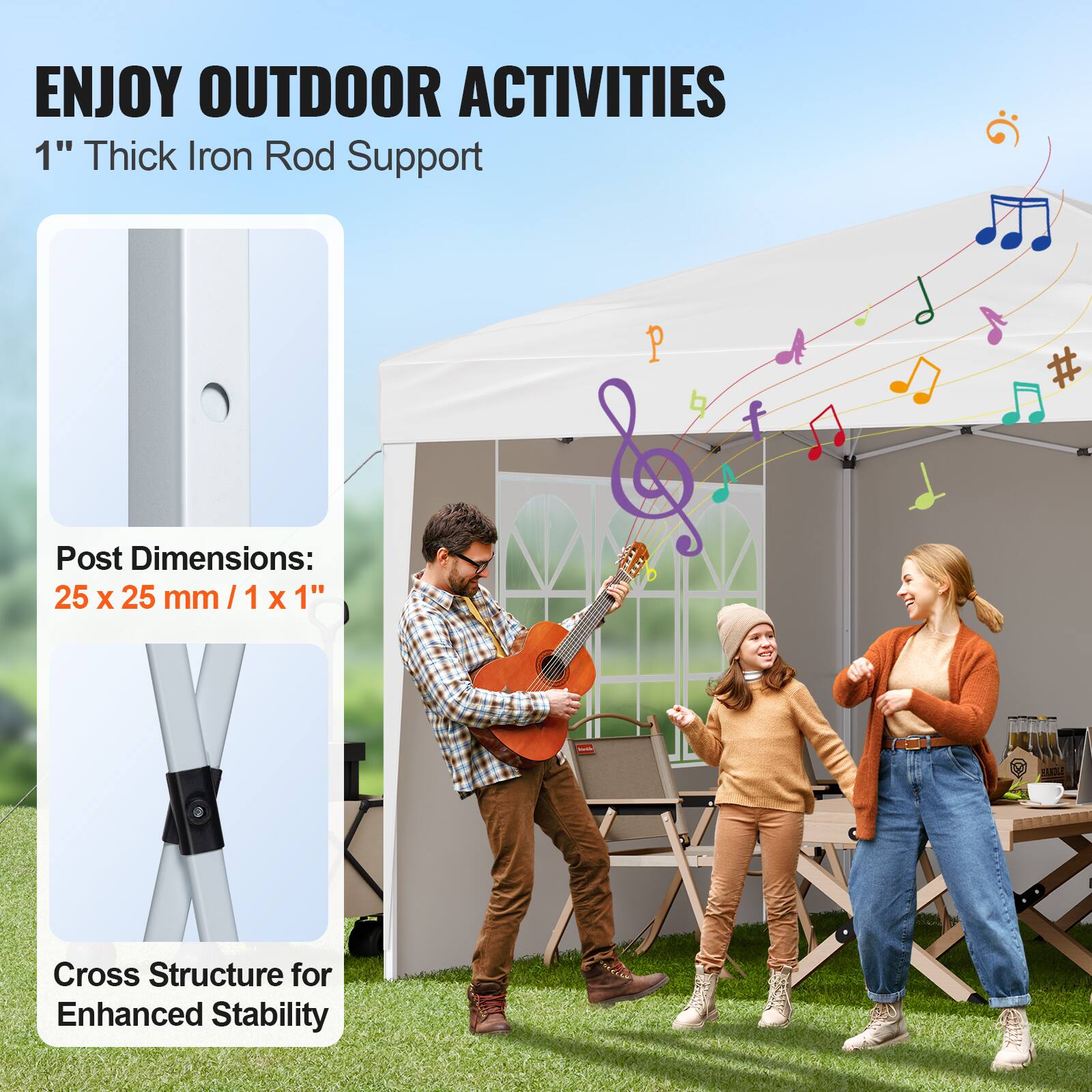ENJOY OUTDOOR ACTIVITIES

1" Thick Iron Rod Support

Post Dimensions: 25 x 25 mm / 1 x 1"

Cross Structure for Enhanced Stability