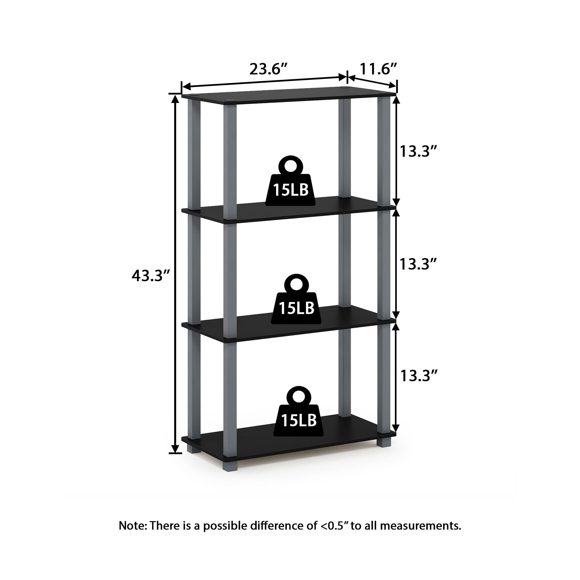 23.6" x 11.6" x 43.3"  
13.3" (depth)  
15LB (weight capacity)