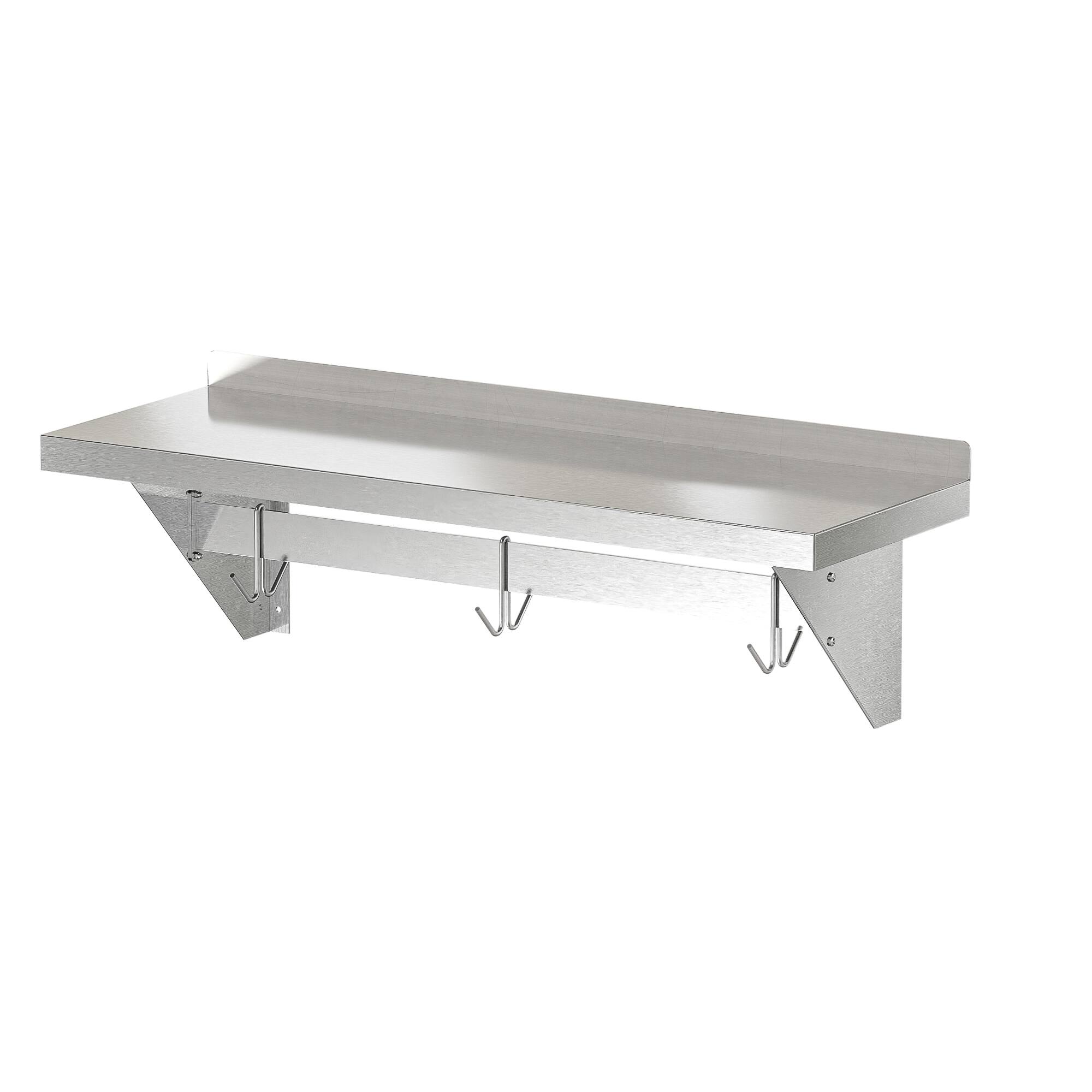 Alt View 4. Koolmore - 12" x 36" 18-Gauge Stainless-Steel Heavy Duty Wall Shelf with Pot Rack, WMPS-1236. - Stainless-Steel.