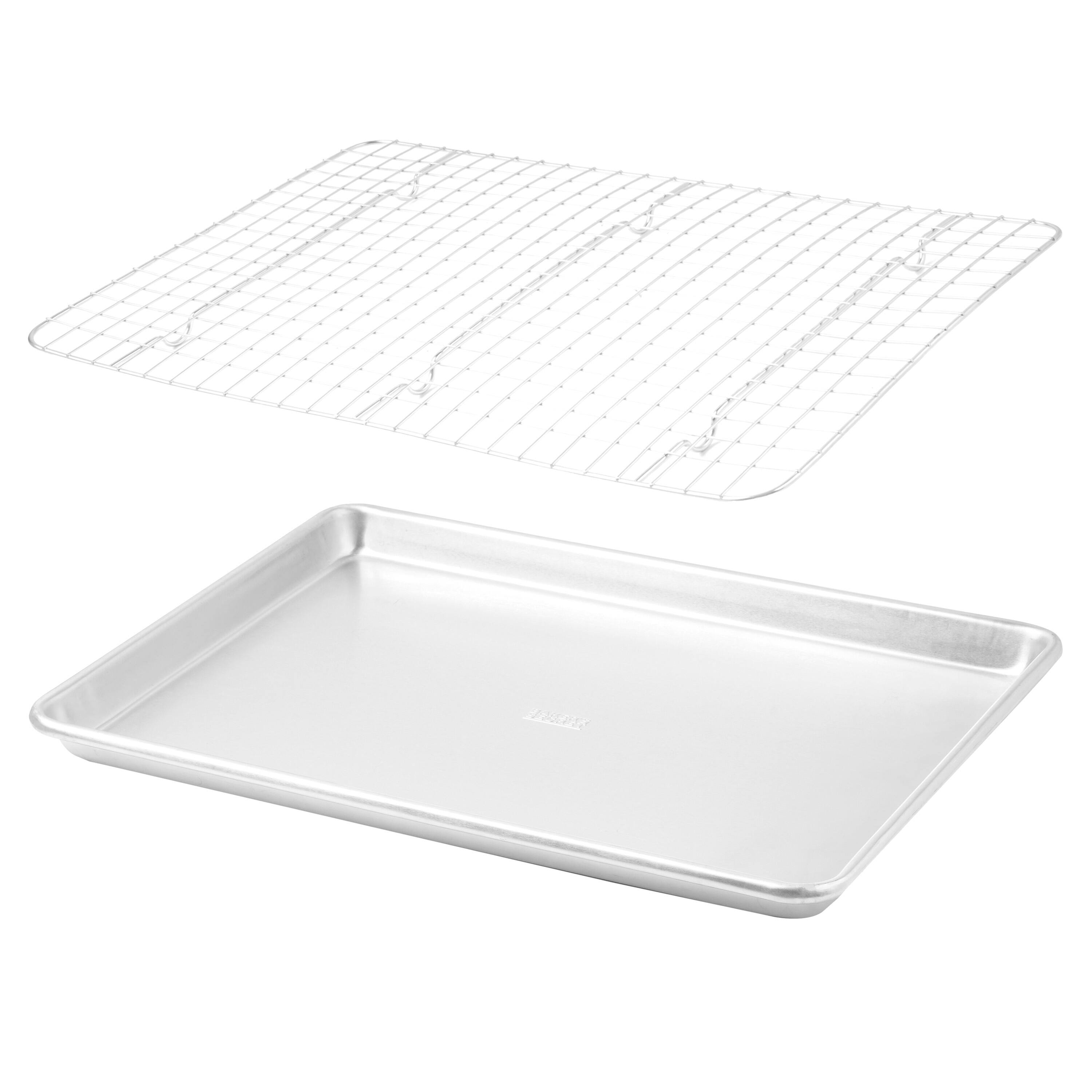 Baker's Secret - Non Toxic Baking Trays for Oven, Bakeware Set Cookie Sheet 18" with Stainless Steel Rack - Silver