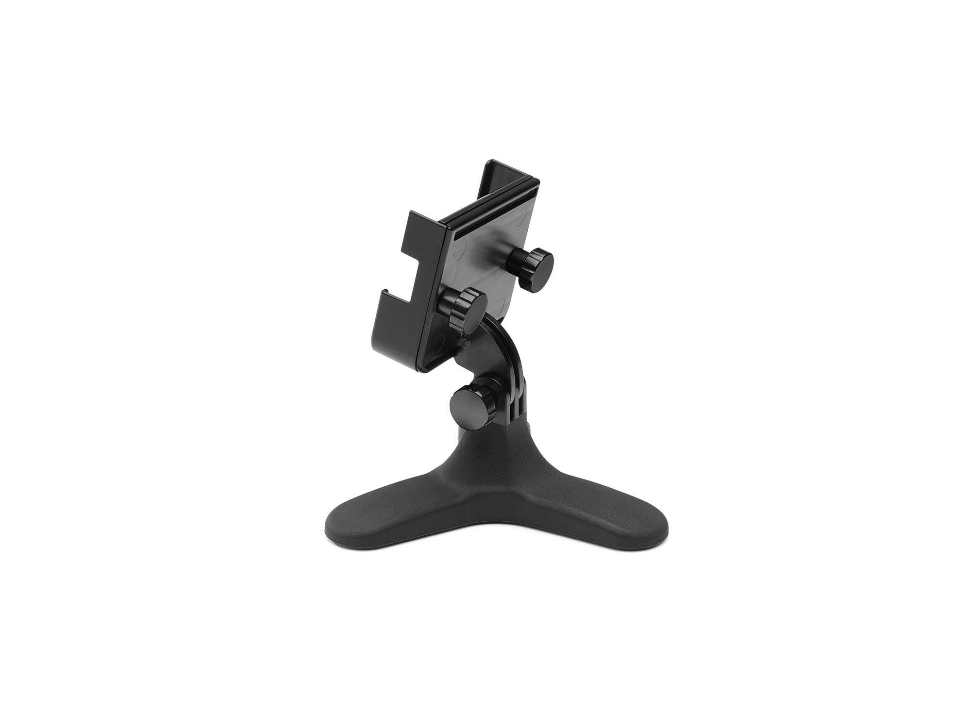 Front. WeatherTech - DeskFone Two View | Rotatable & Adjustable Universal Desktop Cell Phone Holder – Black Body – Black Metal Knobs - Black/Black Metal.