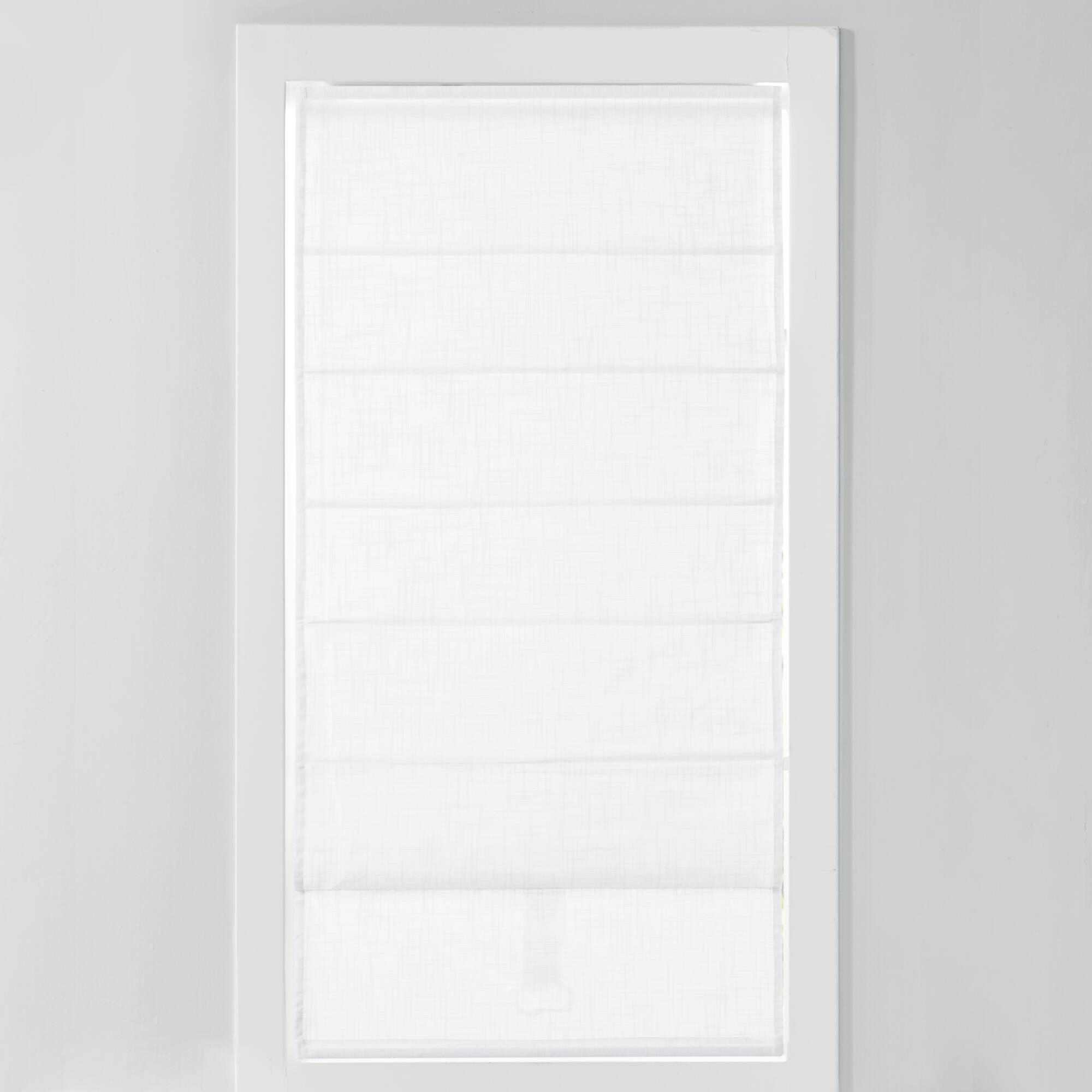 Angle. BreeBe - 1-Piece 34x64' Linen Blend Light Filtering Cordless Roman Shade,White - White.