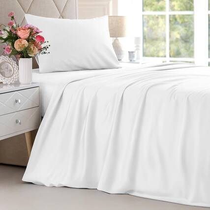 Front. CGK Linens - 100% Rayon from Bamboo Cooling 4 Piece Sheet Set - Deep Pocket Soft Bed Sheets - Twin - White.