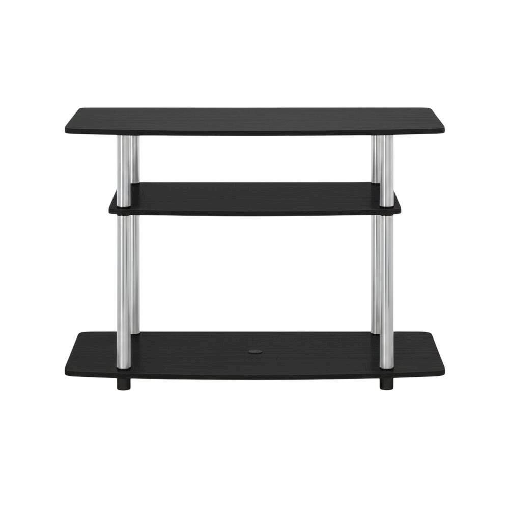 Alt View 3. FurniFact - Wood TV stand in Americano, Chrome finish, three-tier shelving, media storage - Black.