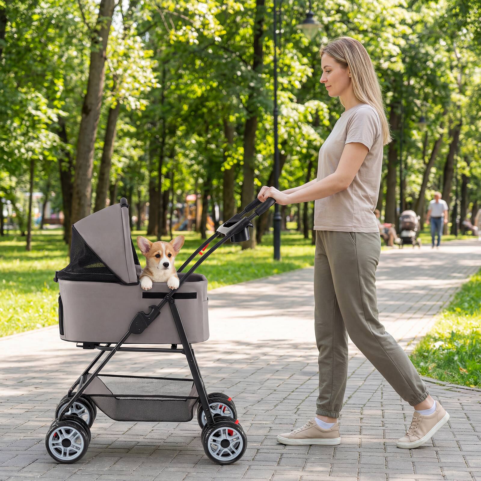 Alt View 1. Gymax - Gymax 3 in 1 Pet Stroller w/Removable Carrier All-Terrain 4-Wheel Foldable Stroller Gray.