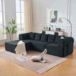 Boyel Living - Compressed Modular Black Velvet Sofa No Assembly Required 4-Seat - Black