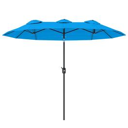 Spaco - 9.5Ft Double-Sided Patio Umbrella, Tilt Crank Shade with 3 Vents - Cyan Blue
