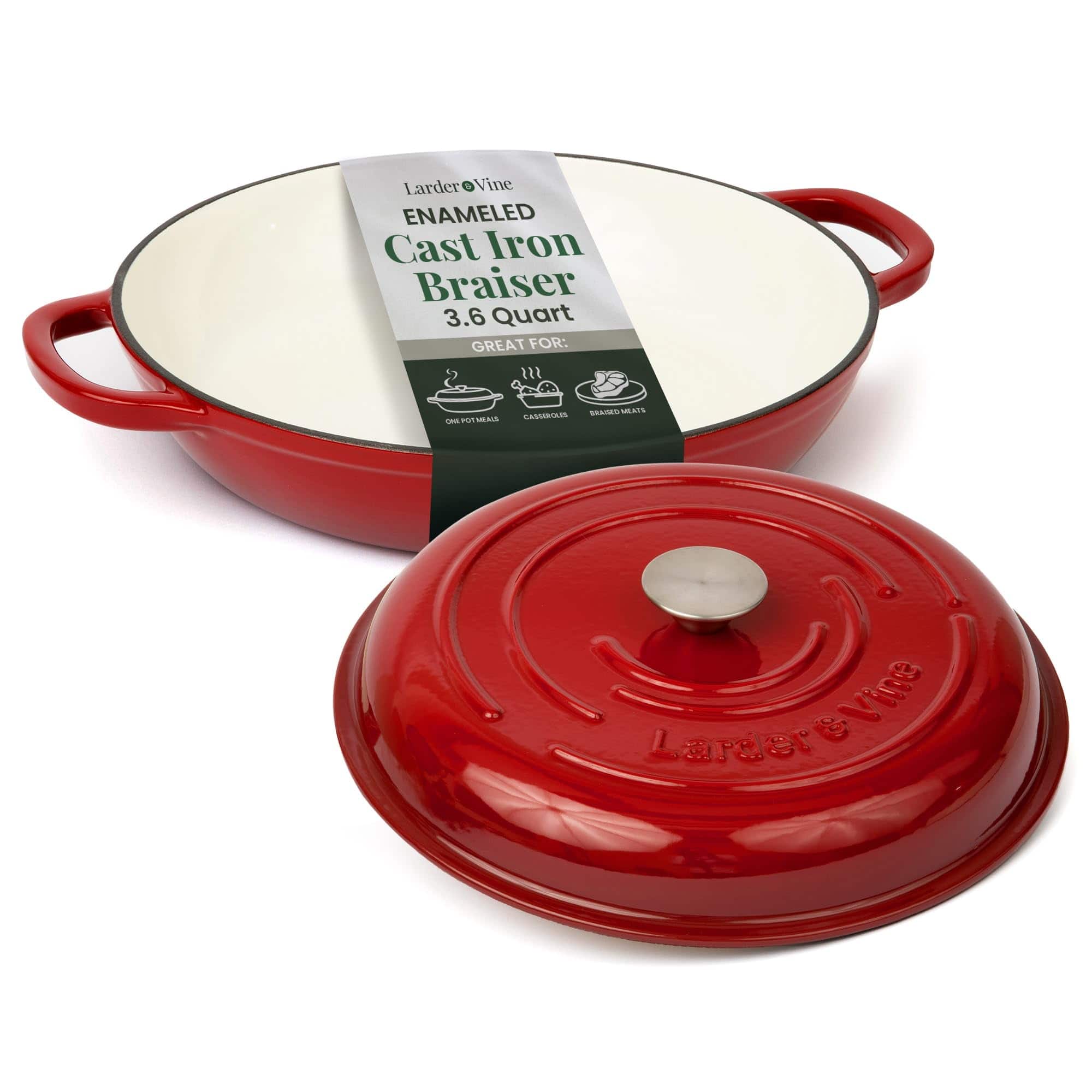 Larder & Vine - 3.6 qt Enameled Cast Iron Braiser with Lid - Cabernet