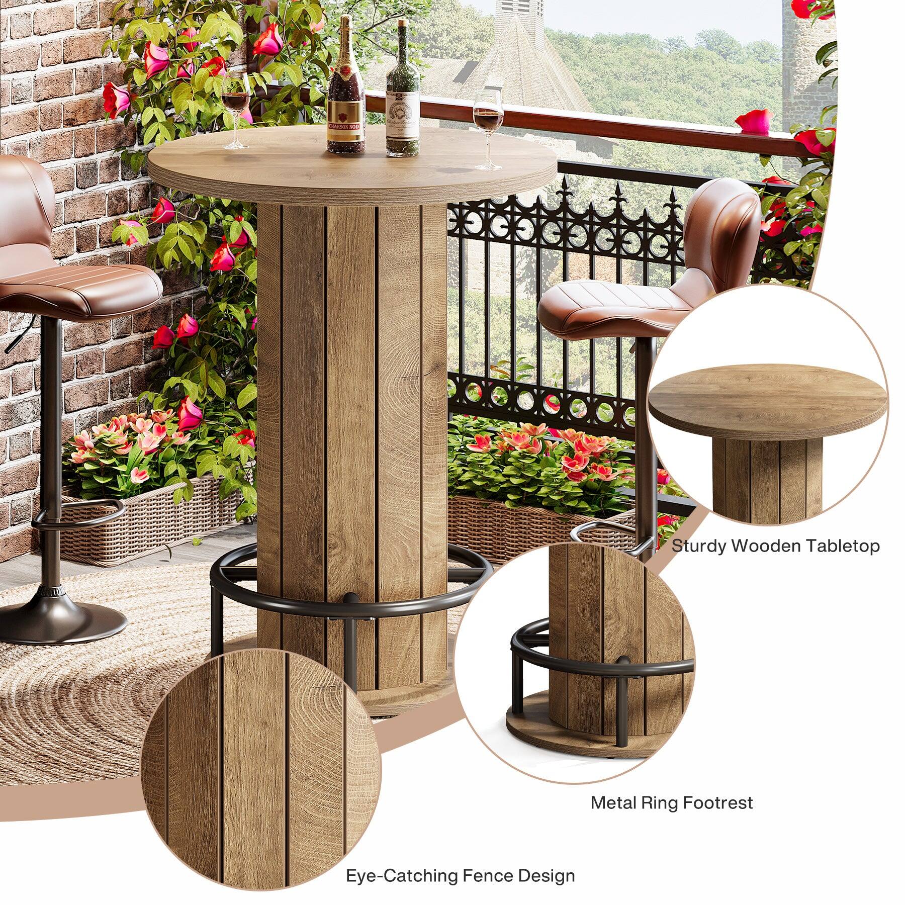 Tribesigns Bar Table with Wood Construction, Footrest, Wood Grain ...