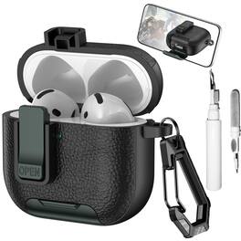 Dteck - Earphone Case for Apple Airpods 4th Gen with Phone Holder & Keychain,Leather Texture Earbuds Cover for Man Women - Armyblack