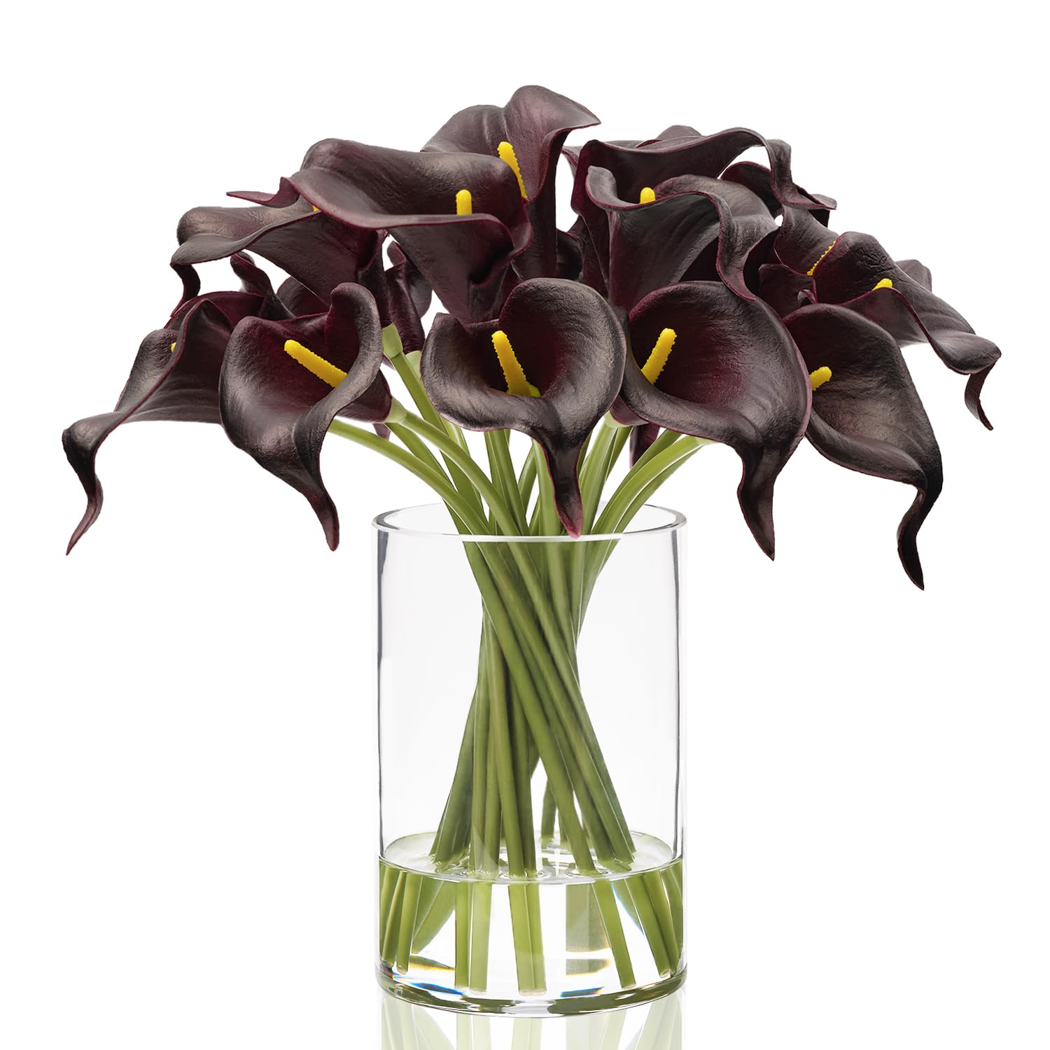 Alt View 4. Siljoy - 20-Piece Real Touch PU Calla Lily Arrangement, Faux Water Vase, Home Office Party Decor Gift - red.