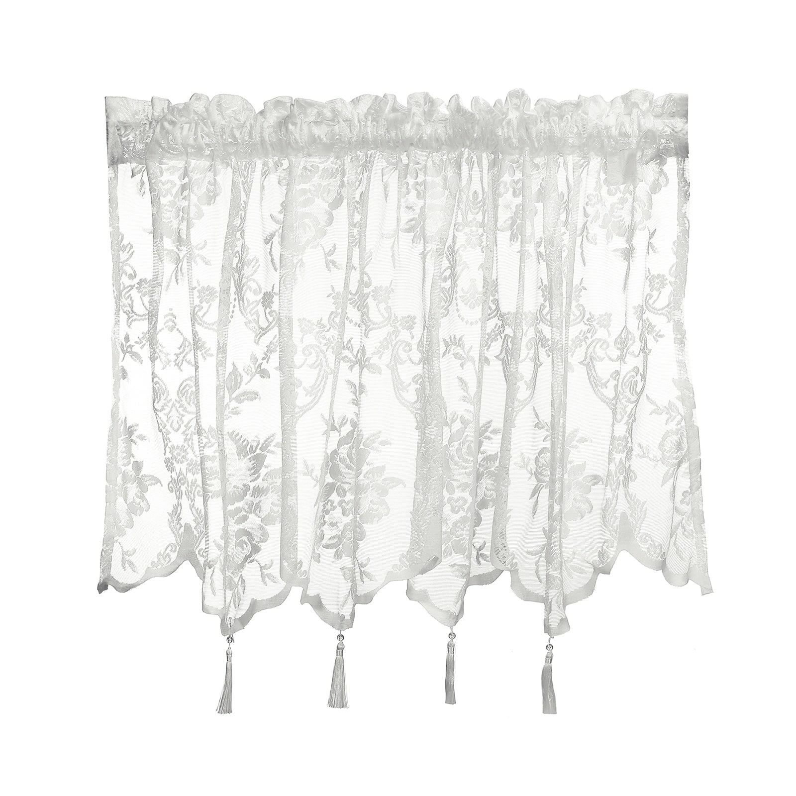 Unique Bargains - Window Valance Curtains, 55.1x24 Inch, Lace Floral Embroidery, Light Filtering Sheer for Bedroom Bathroom Living Room - White