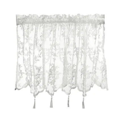Front. Unique Bargains - Window Valance Curtains, 55.1x24 Inch, Lace Floral Embroidery, Light Filtering Sheer for Bedroom Bathroom Living Room - White.