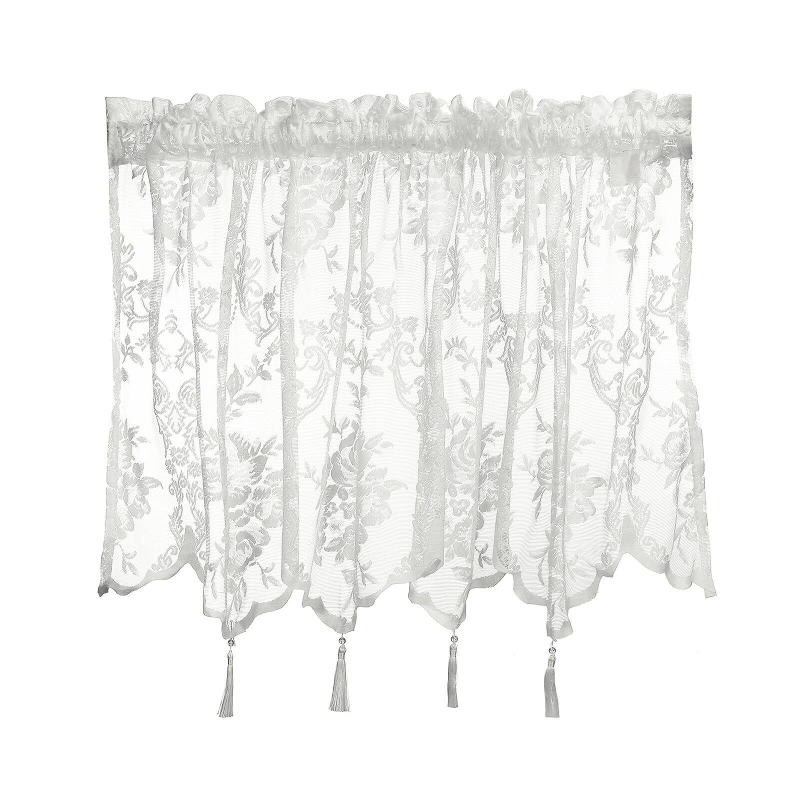 Front. Unique Bargains - Window Valance Curtains, 55.1x24 Inch, Lace Floral Embroidery, Light Filtering Sheer for Bedroom Bathroom Living Room - White.